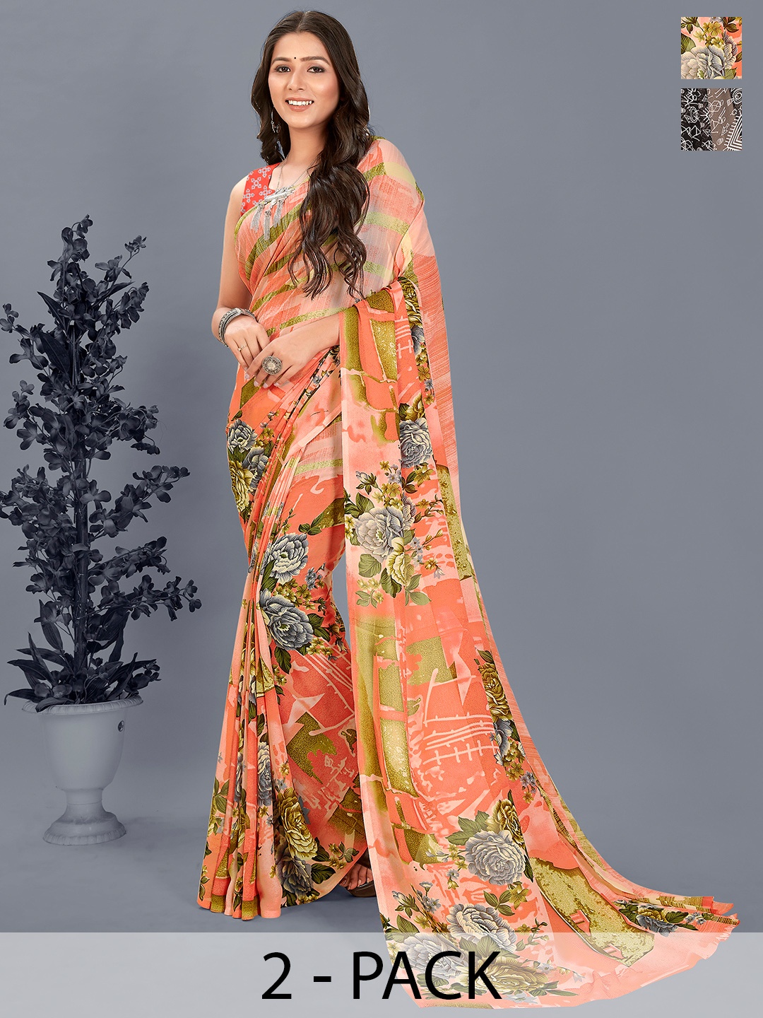 

ANAND SAREES Floral Saree, Brown
