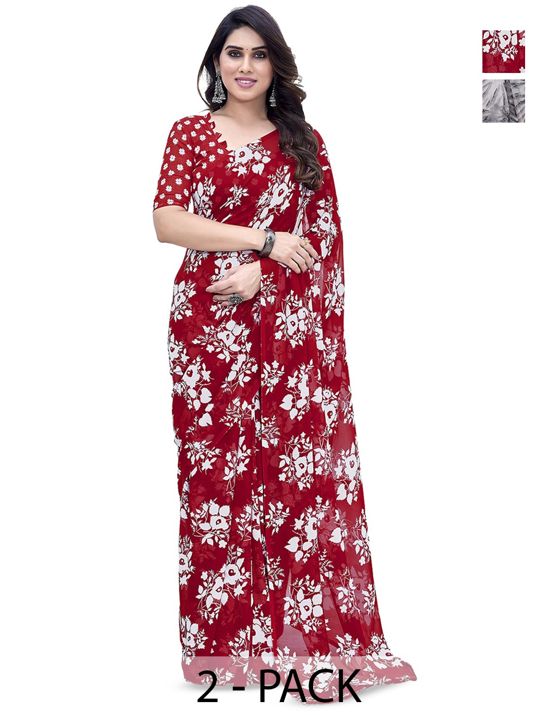 

ANAND SAREES Selection Of 2 Floral Printed Saree, Red