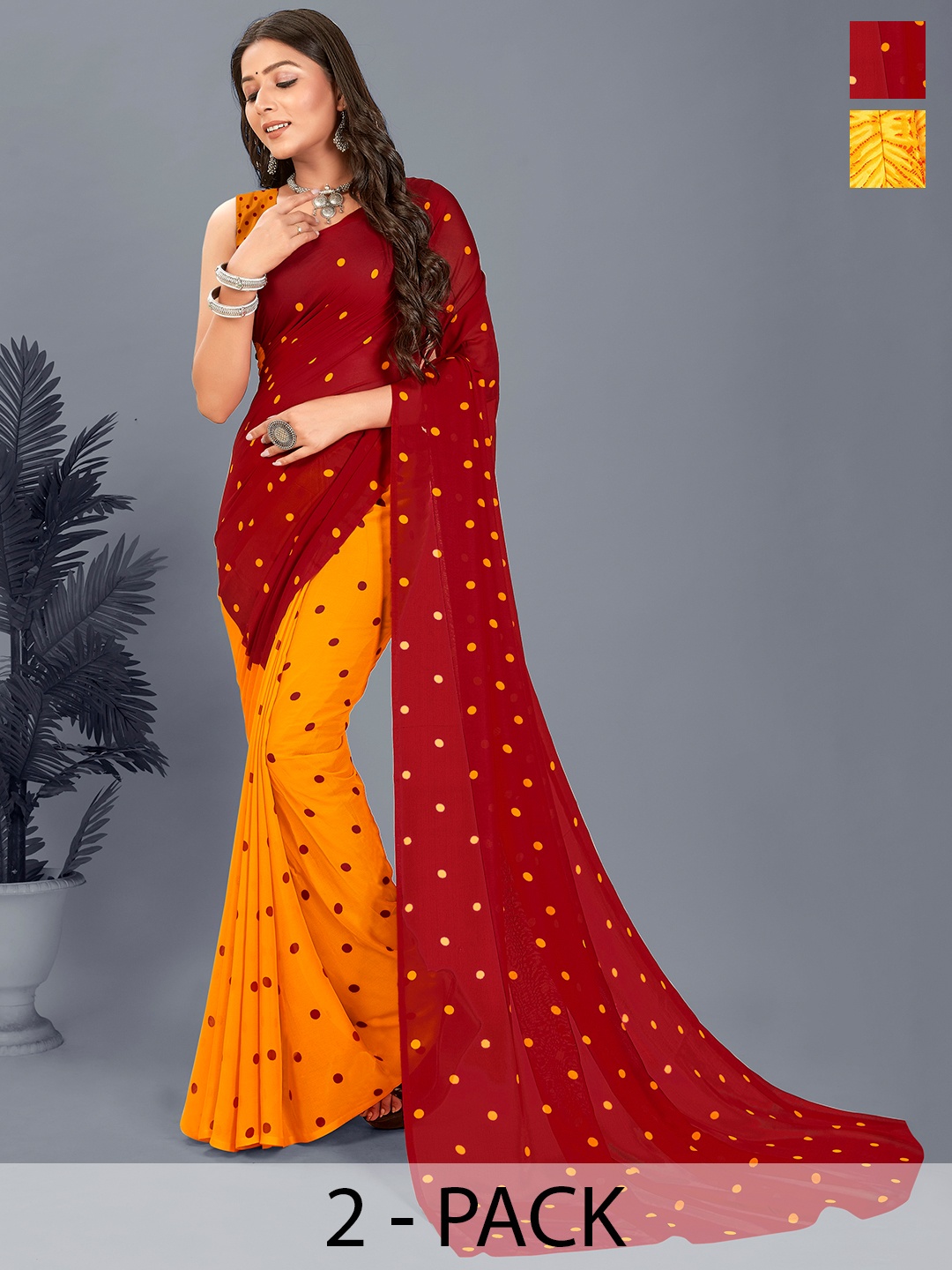 

ANAND SAREES Polka Dot Saree, Yellow