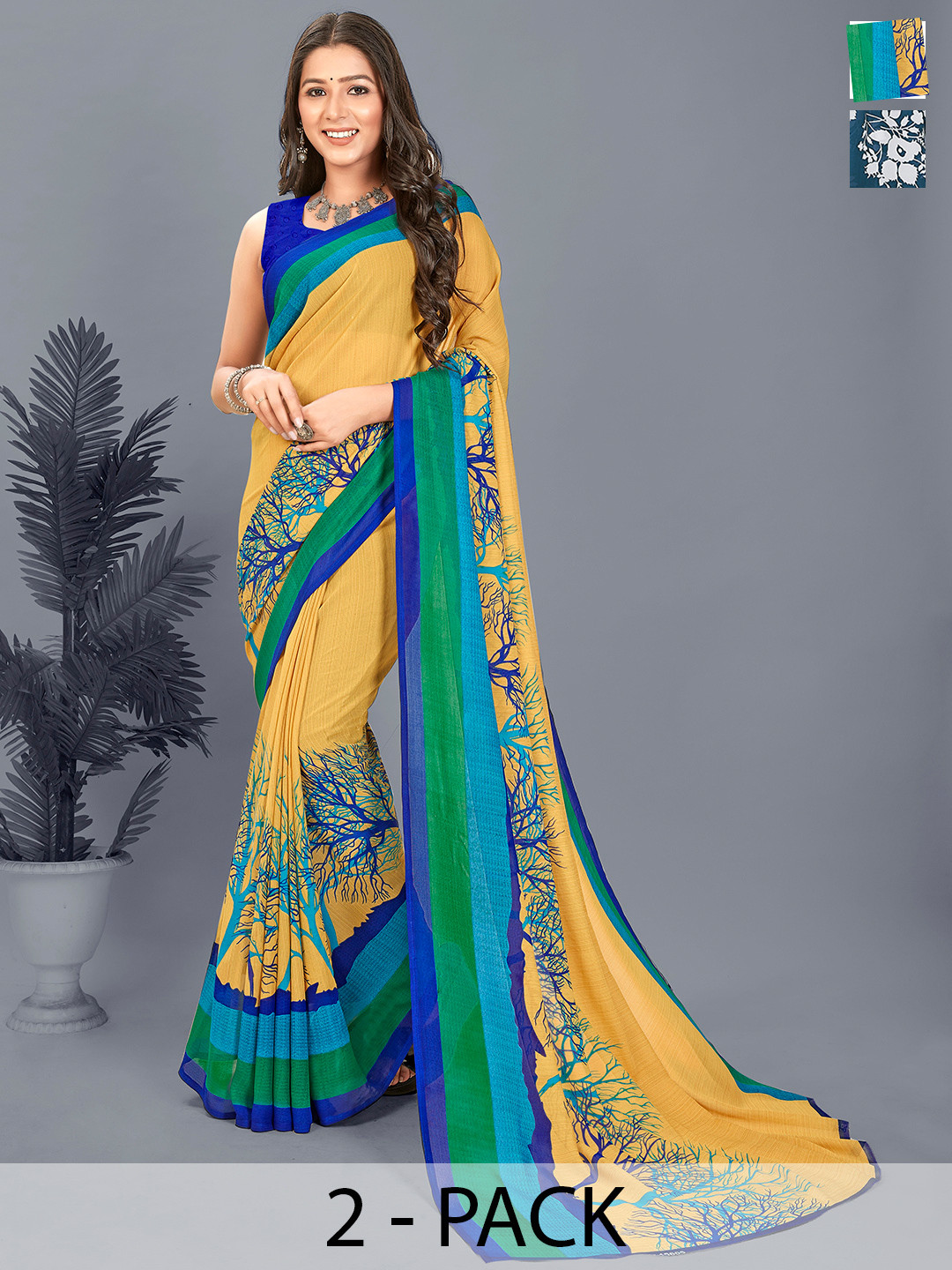 

ANAND SAREES Floral Saree, Blue