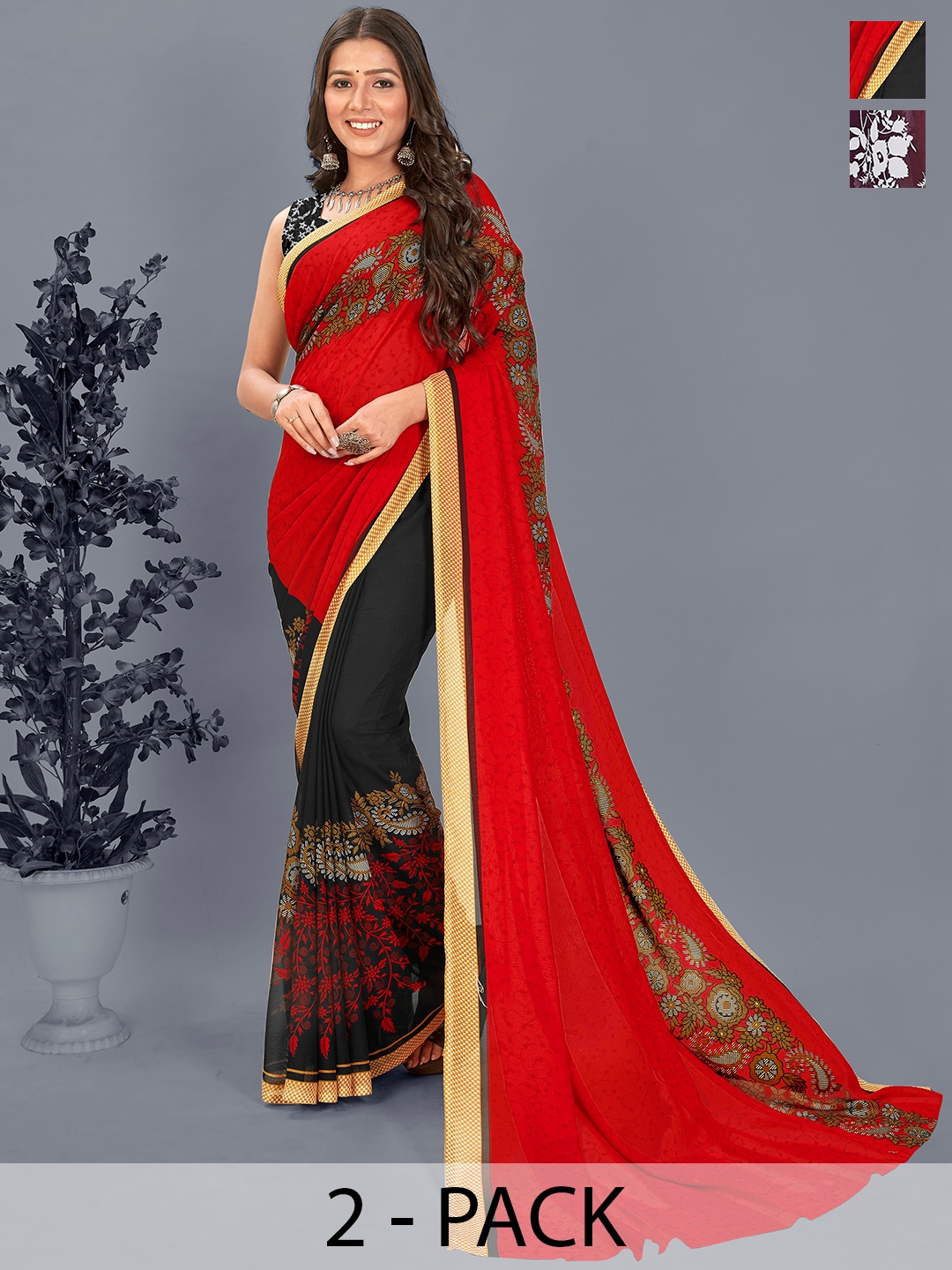 

ANAND SAREES Floral Saree, Red