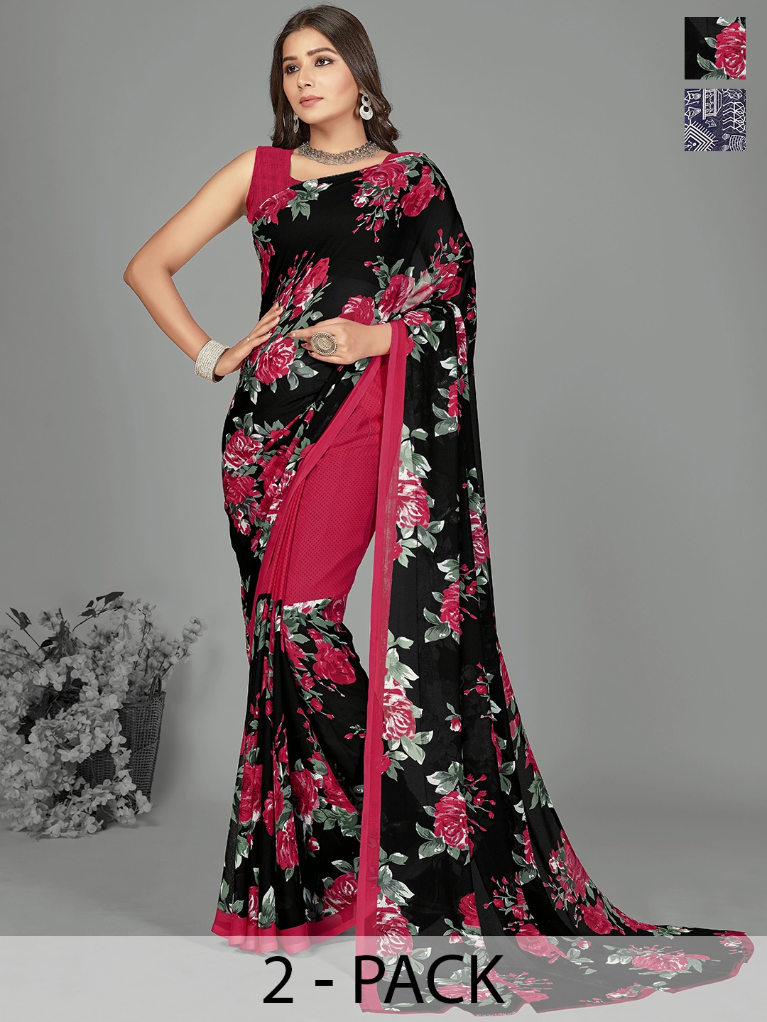 

ANAND SAREES Warli Printed Saree, Navy blue