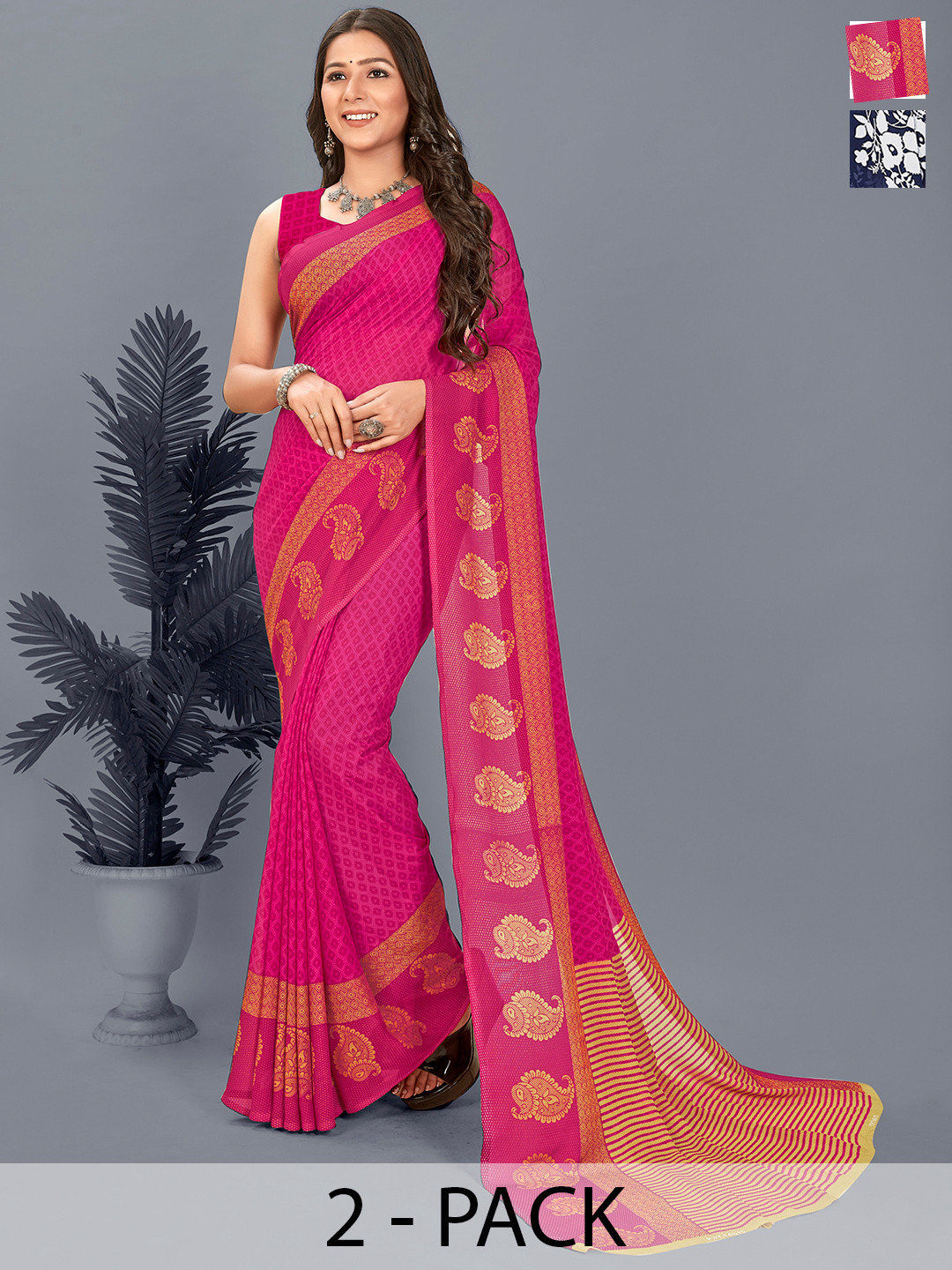 

ANAND SAREES Floral Saree, Navy blue