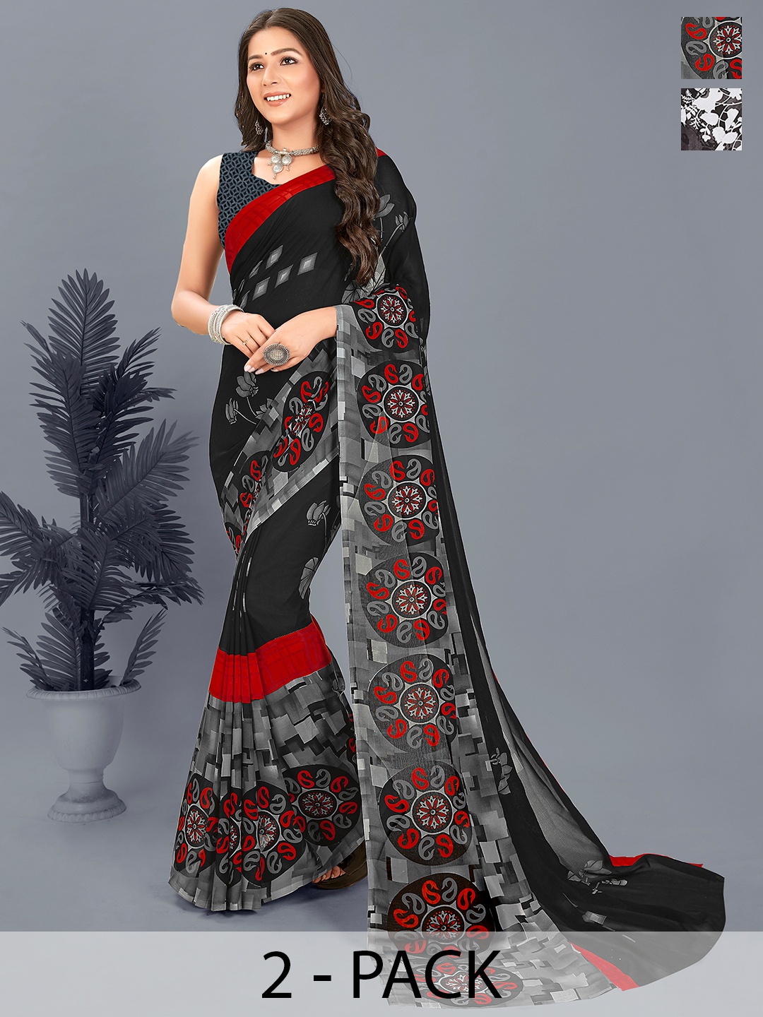 

ANAND SAREES Floral Saree, Black