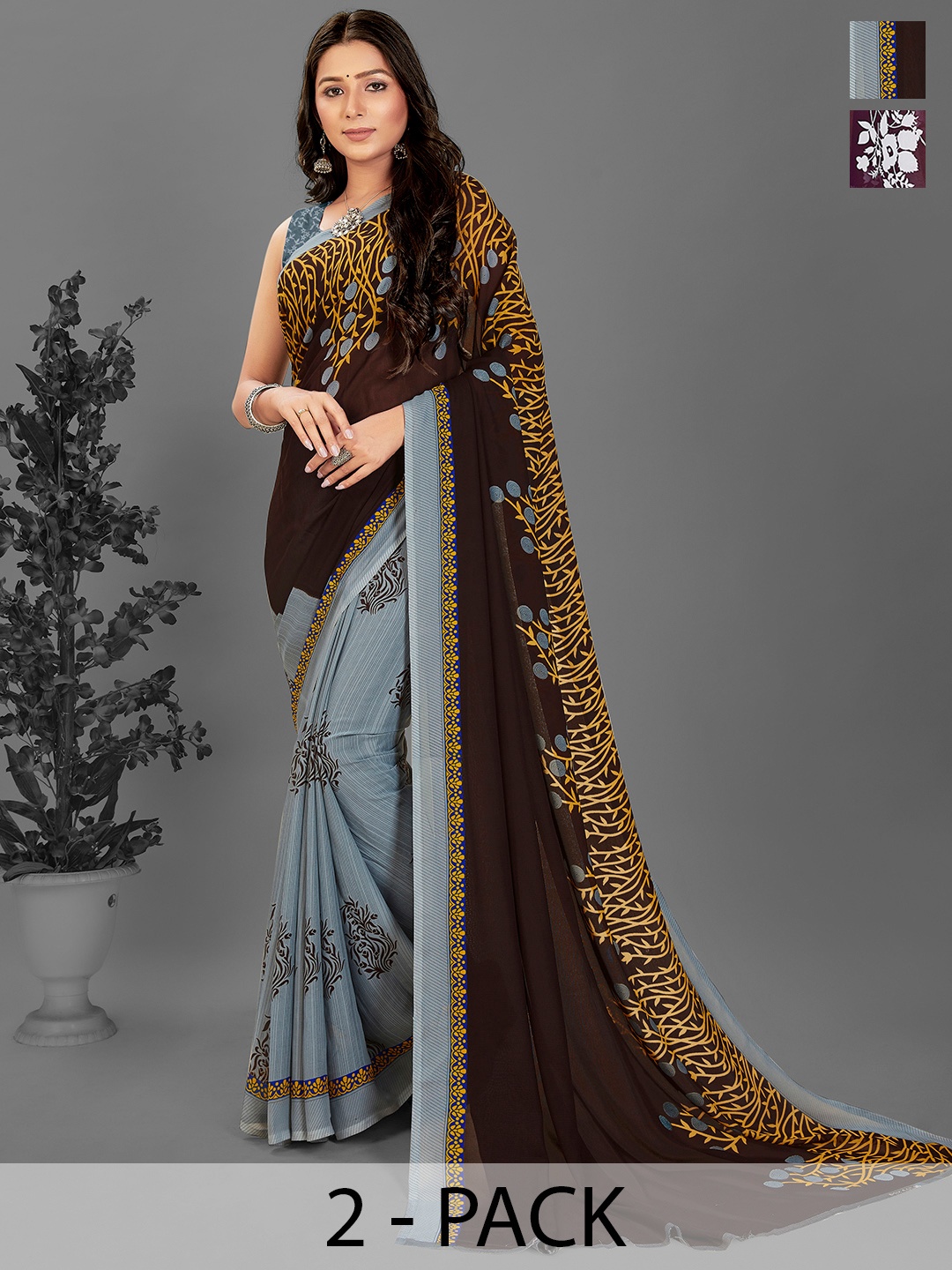 ANAND SAREES Floral Saree, Grey