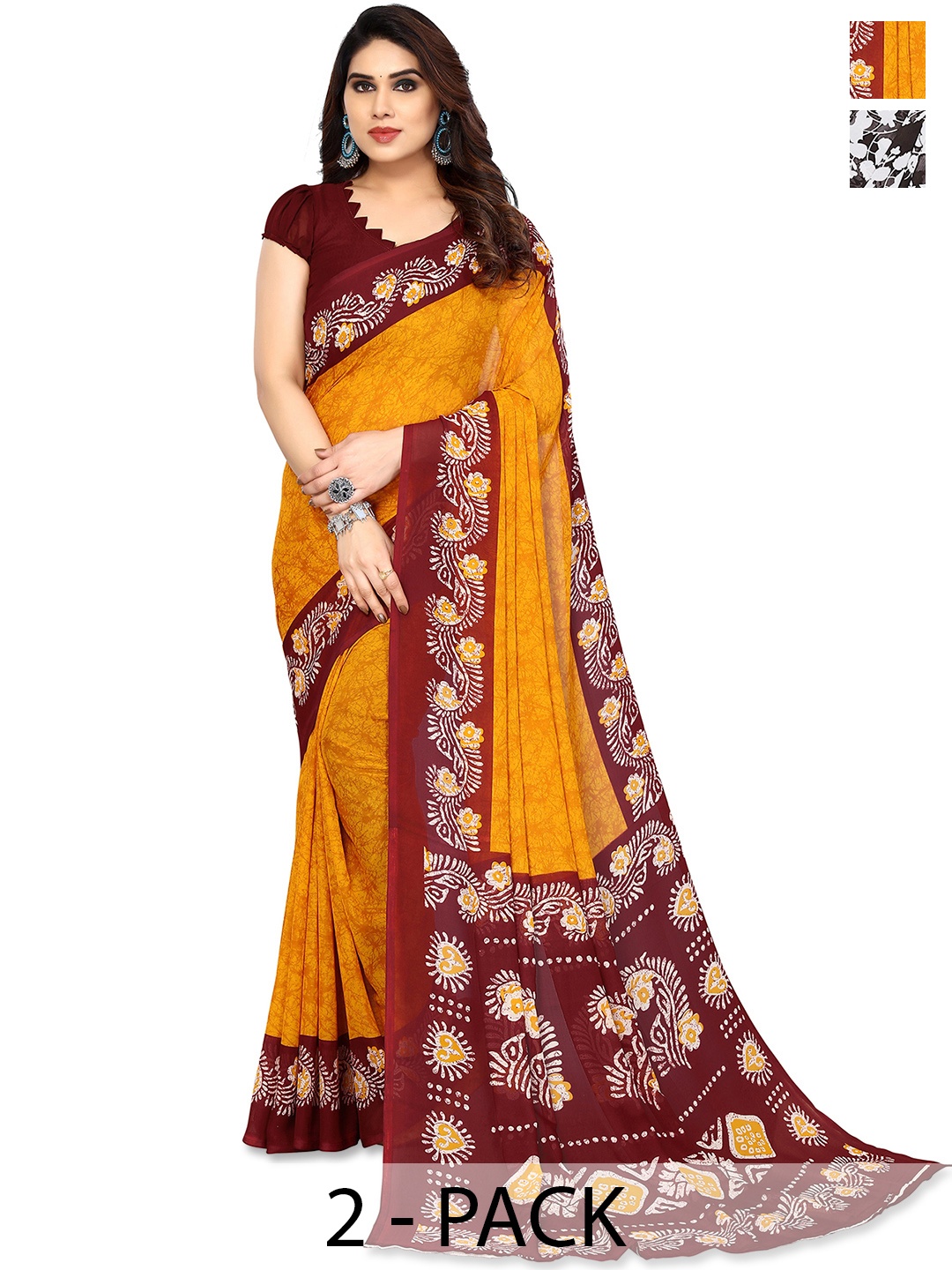 

ANAND SAREES Floral Poly Georgette Saree, Brown