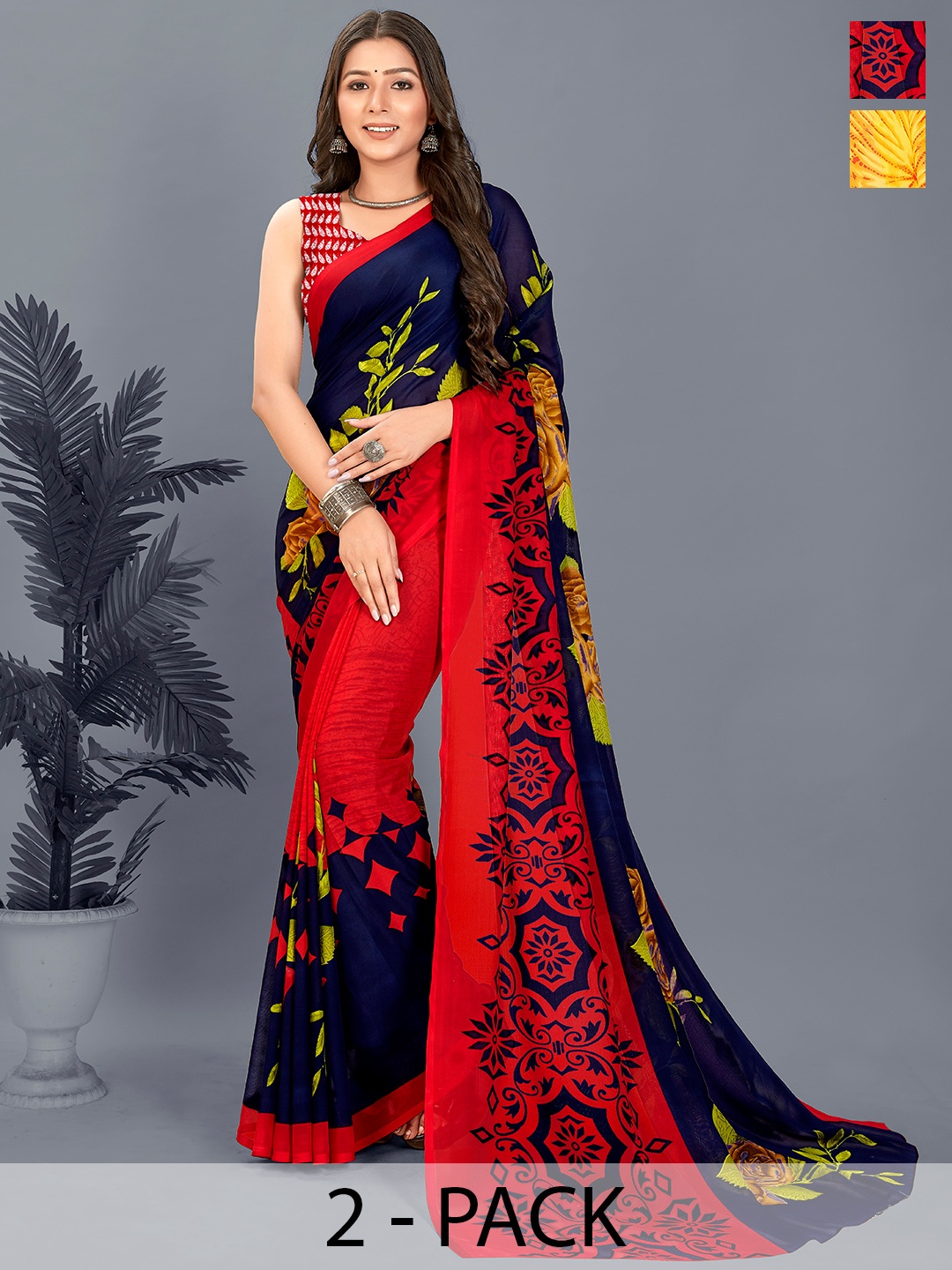 

ANAND SAREES Floral Saree, Red