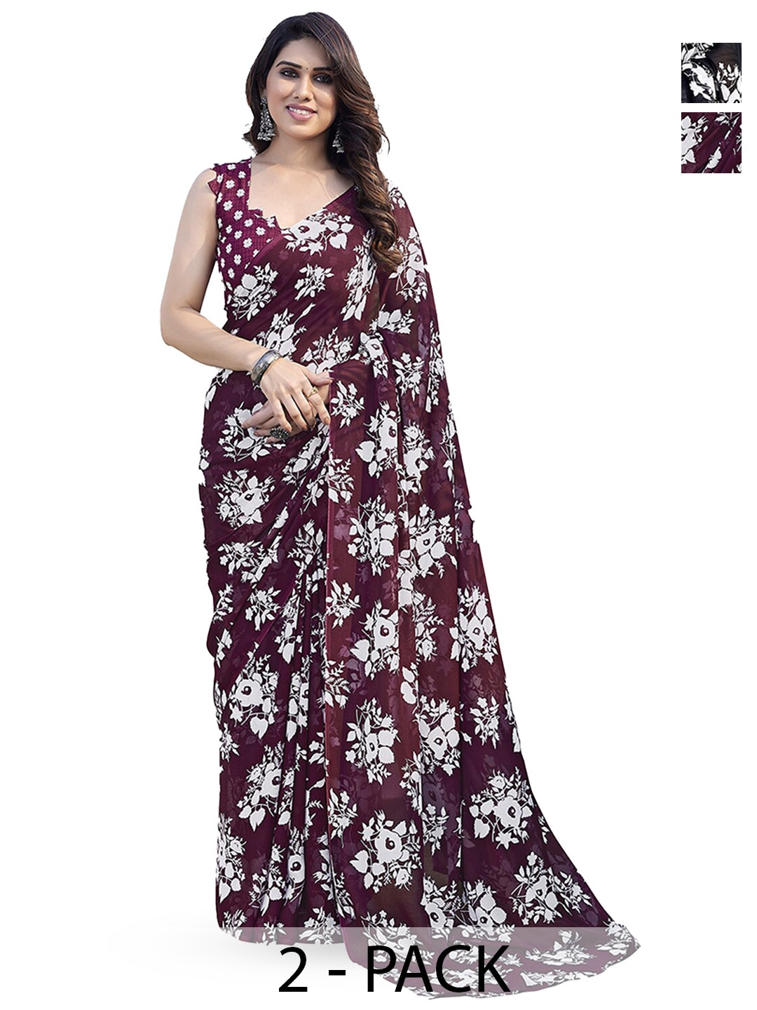 

ANAND SAREES Floral Printed Saree, Maroon