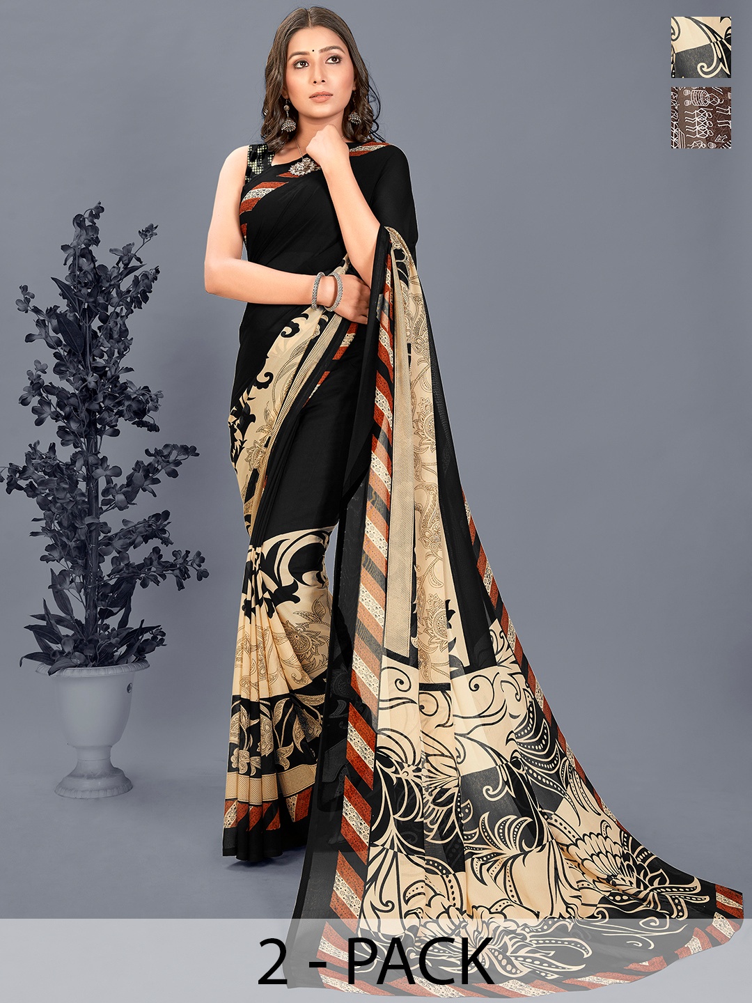 

ANAND SAREES Ethnic Motifs Saree, Brown