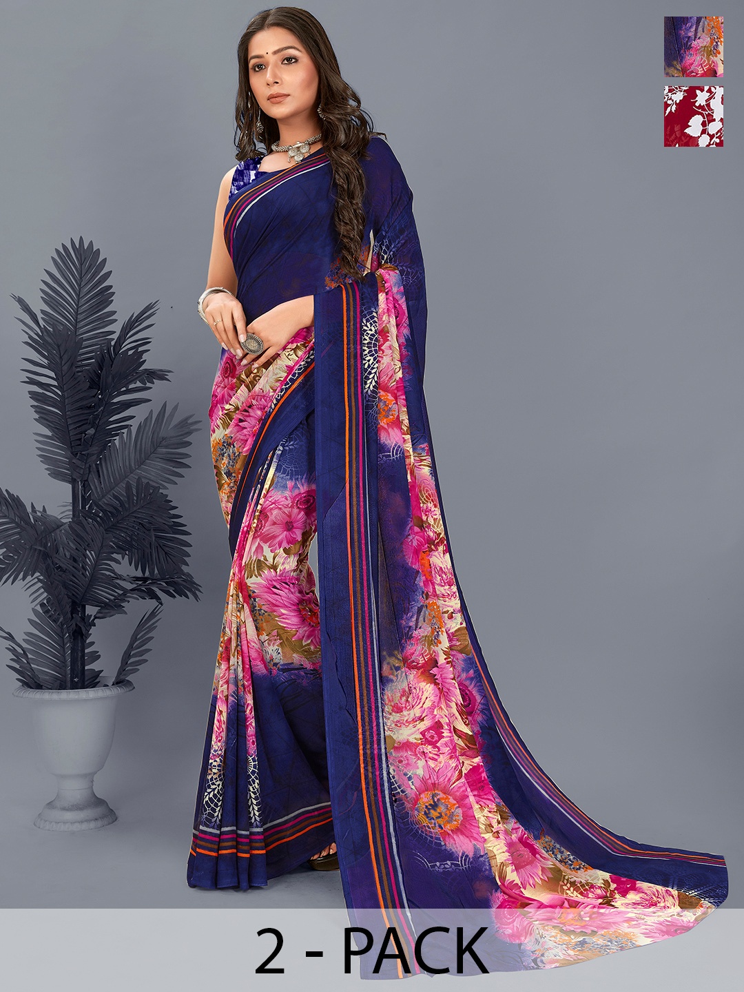 ANAND SAREES Floral Saree, Blue