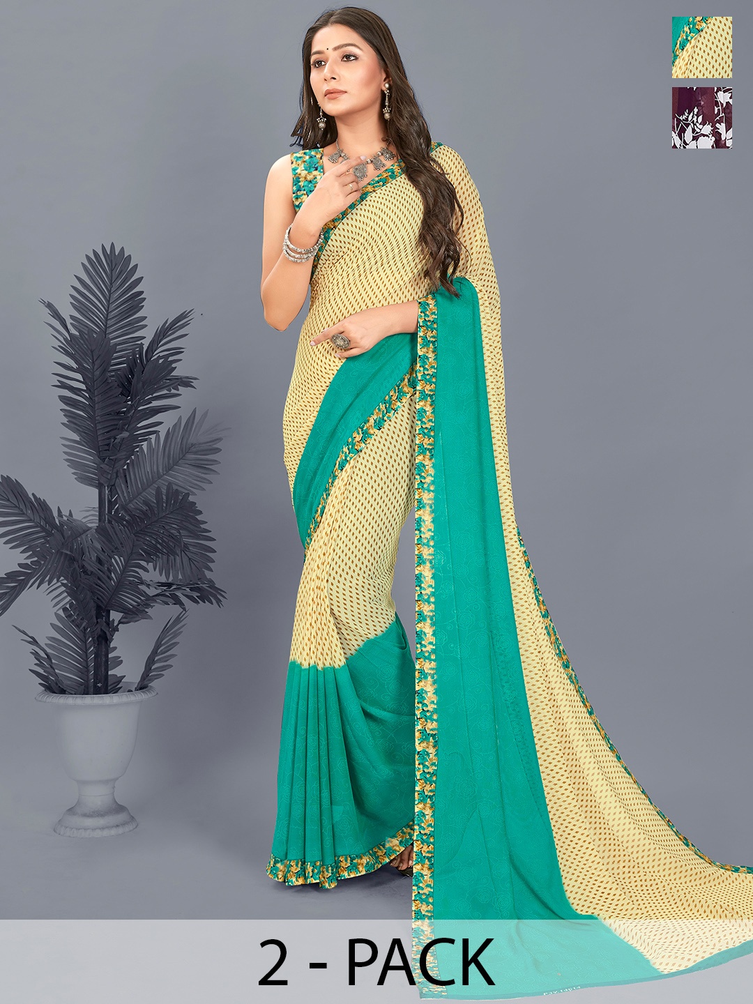 

ANAND SAREES Floral Saree, Green