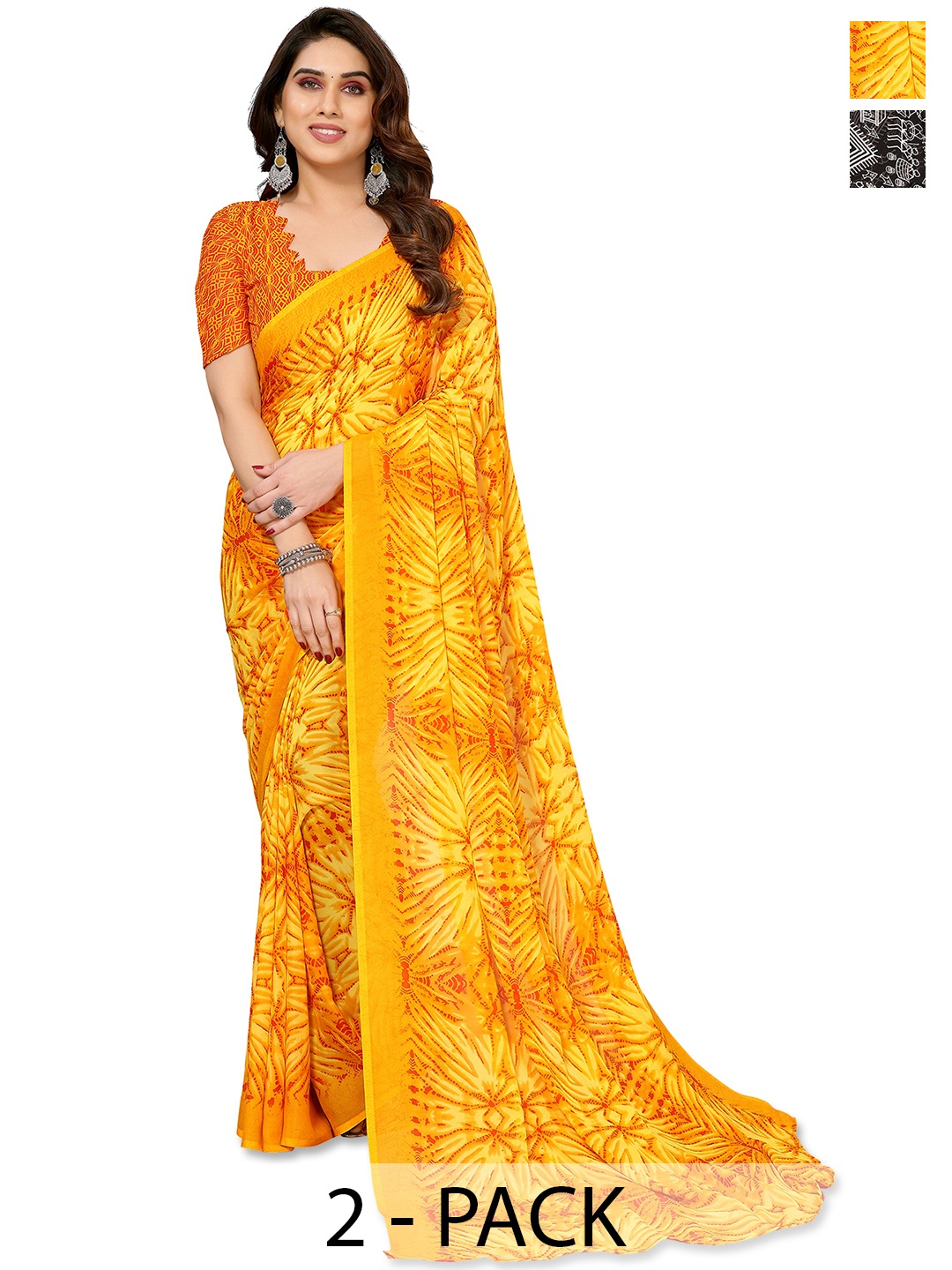 

ANAND SAREES Printed Pack of 2 Saree, Yellow