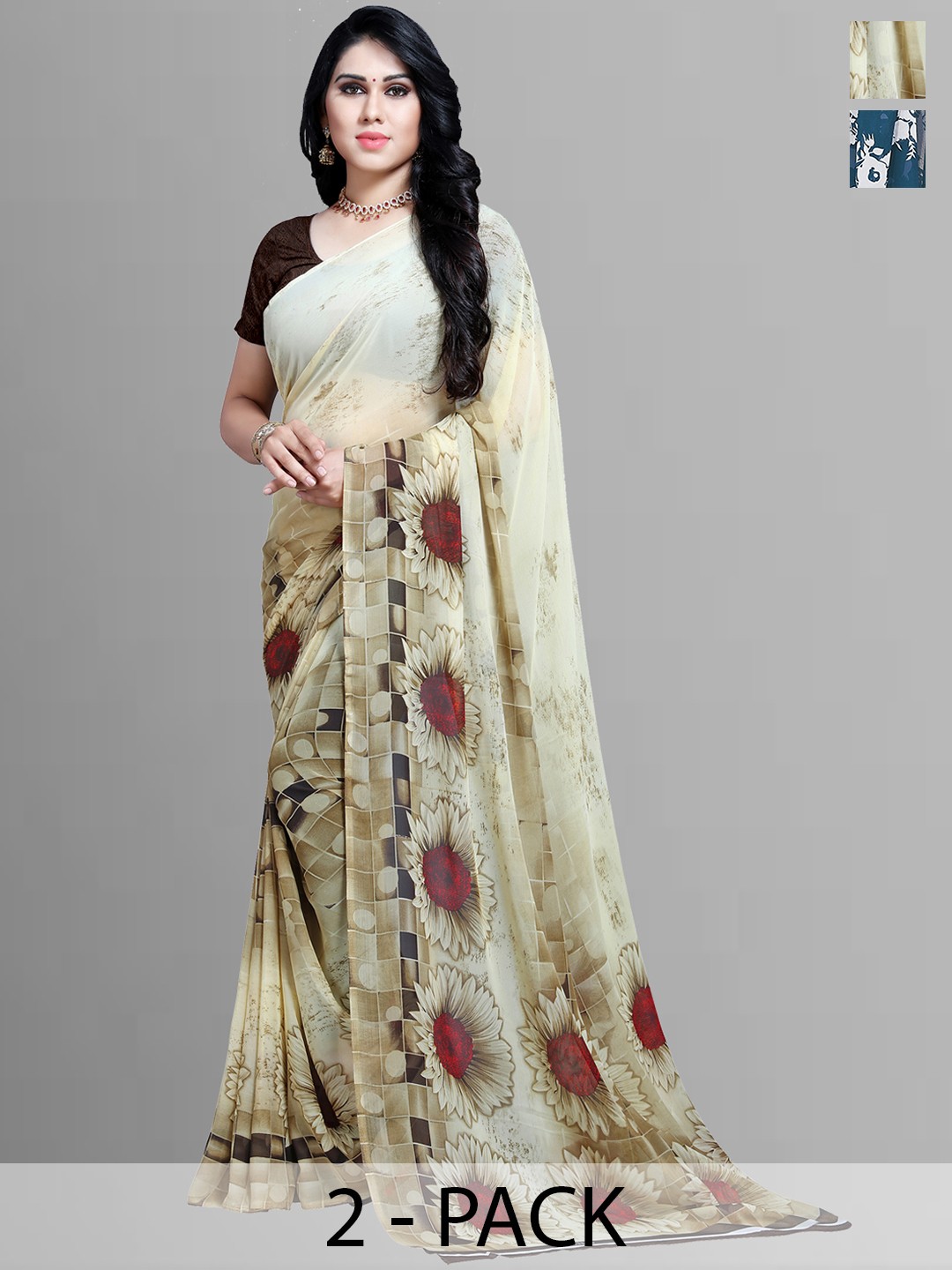 

ANAND SAREES Floral Poly Georgette Saree, White