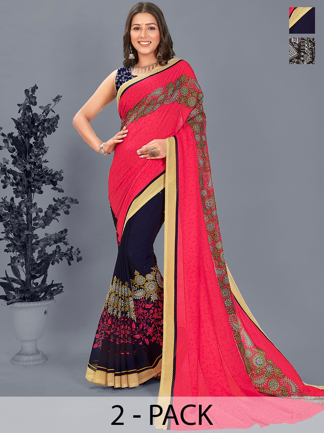 

ANAND SAREES Pack Of 2 Warli printed Saree, Brown