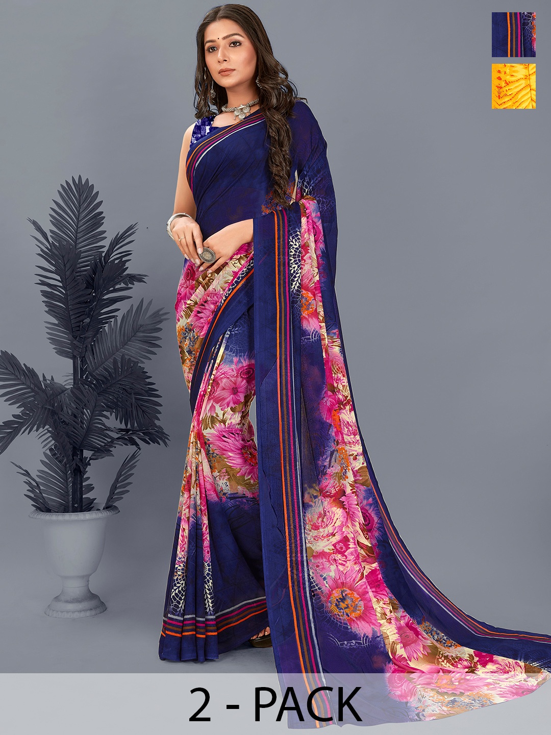 ANAND SAREES Pack Of 2 Floral Saree, Blue