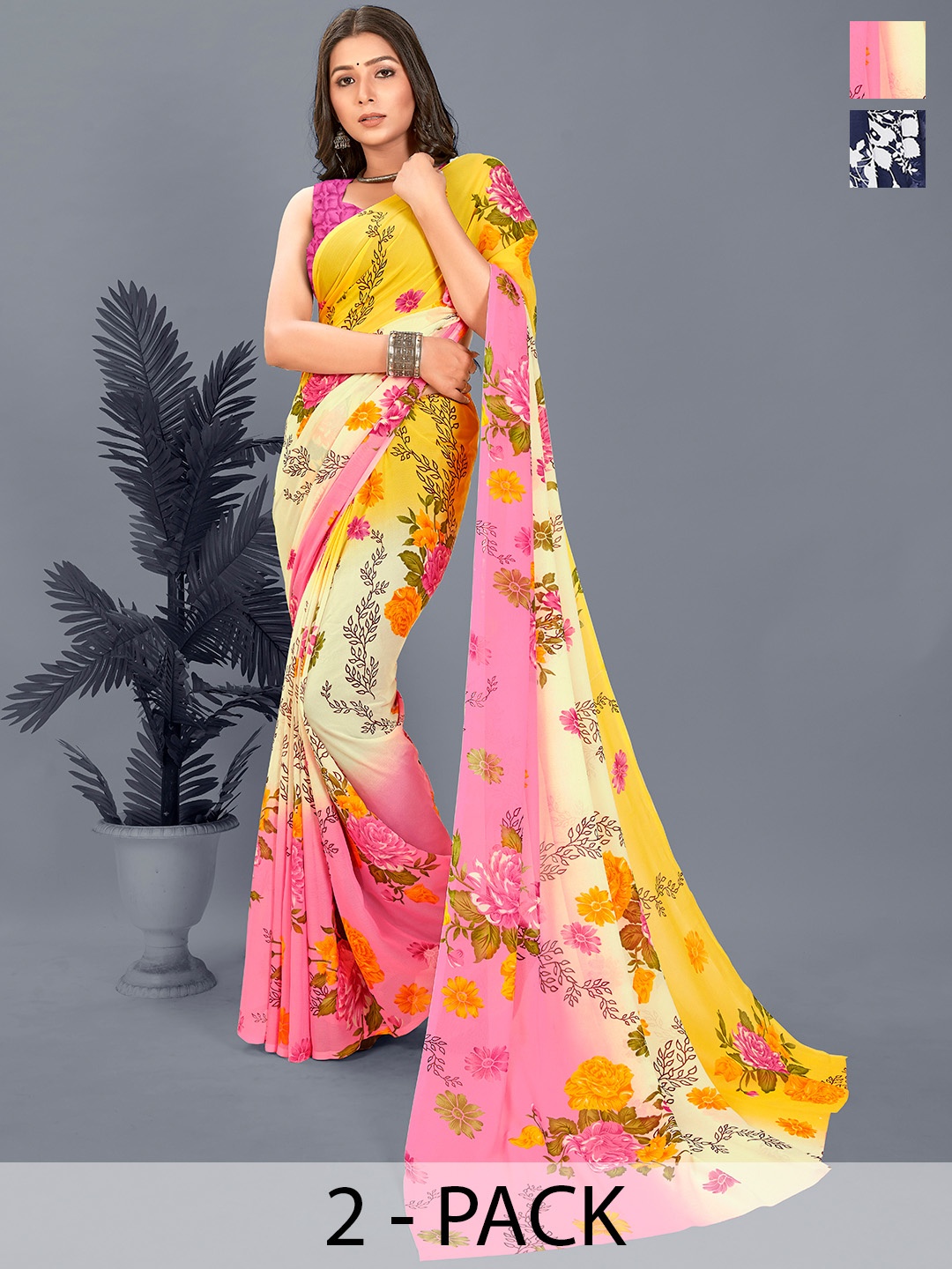 

ANAND SAREES Floral Saree Pack of 2, Pink