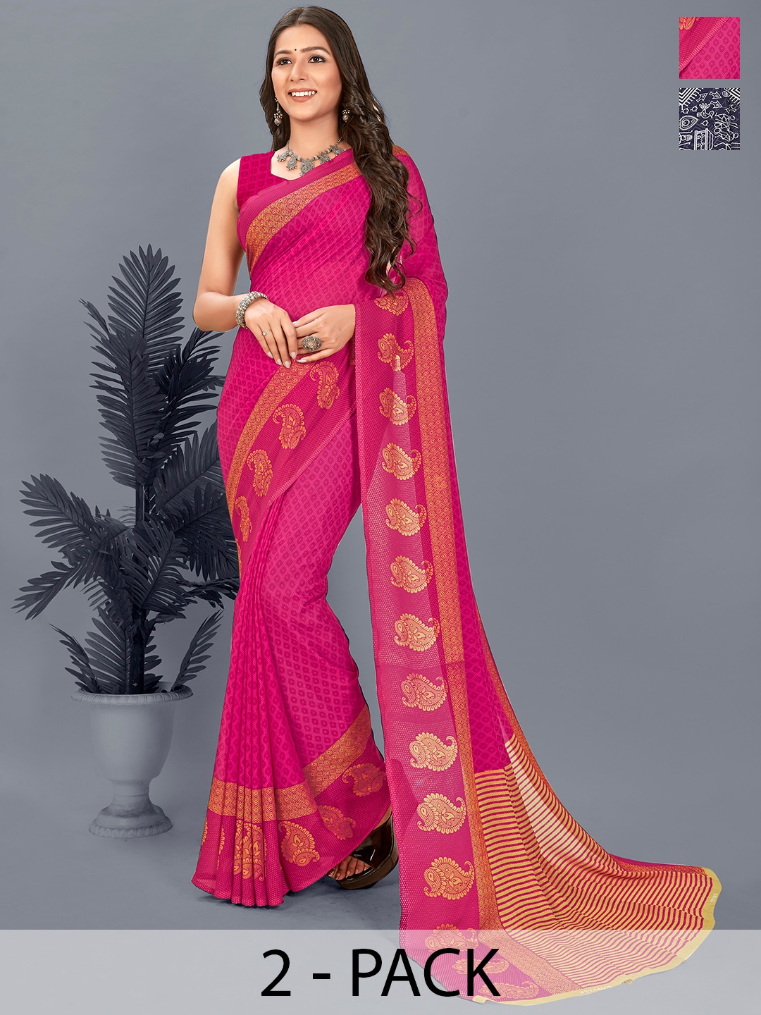 

ANAND SAREES Floral Saree Pack of 2, Pink