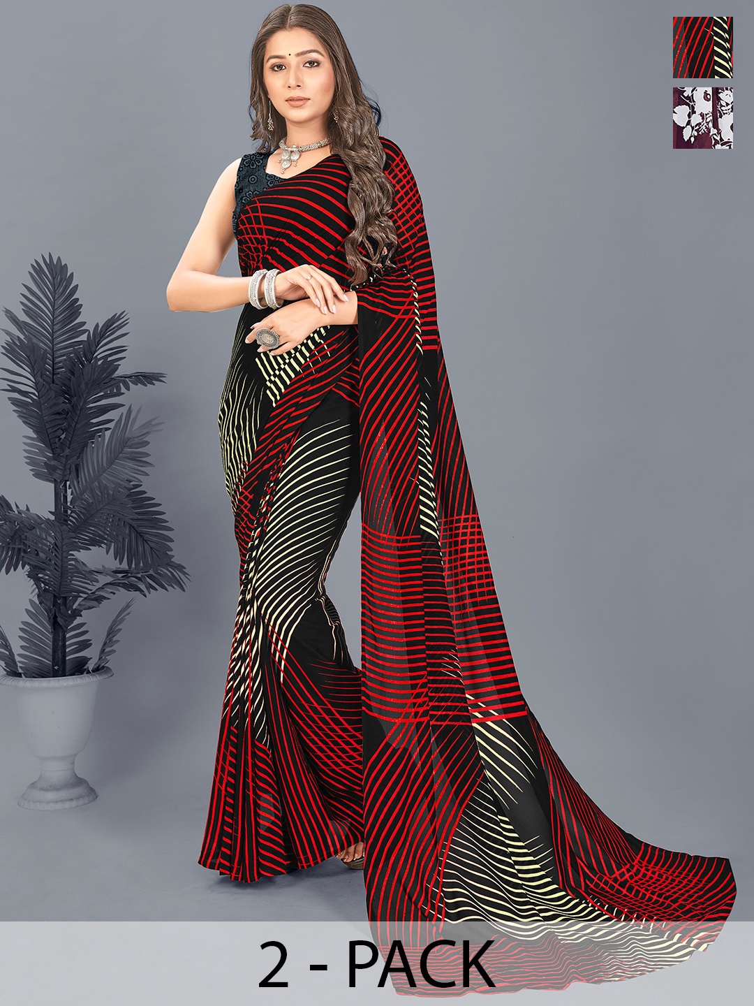 

ANAND SAREES Floral Saree Pack of 2, Violet