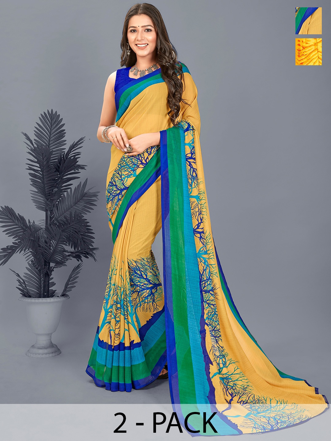 

ANAND SAREES Selection of 2 Printed Saree, Yellow