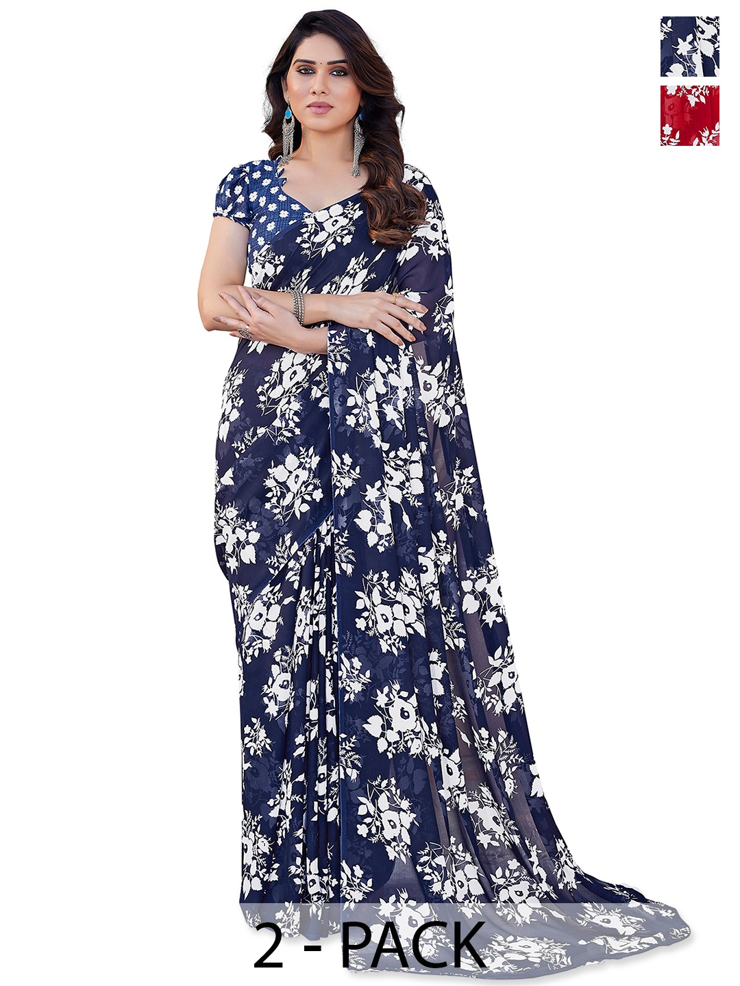 

ANAND SAREES Floral Saree Pack of 2, Blue