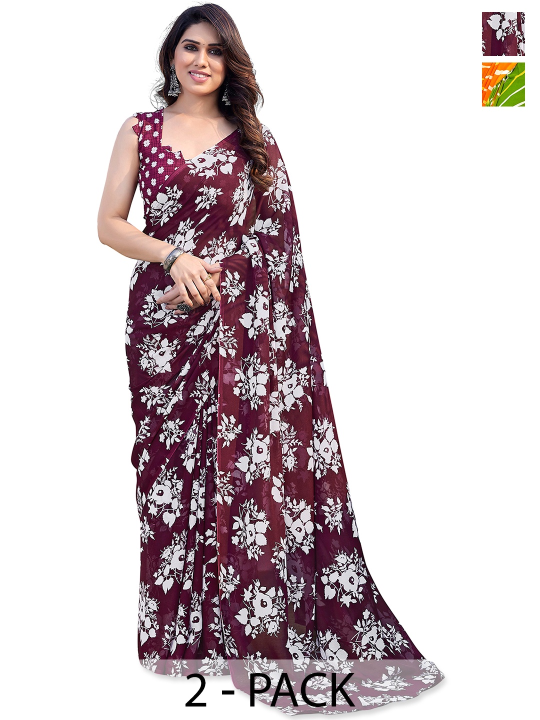 

ANAND SAREES Floral Saree Pack of 2, Purple