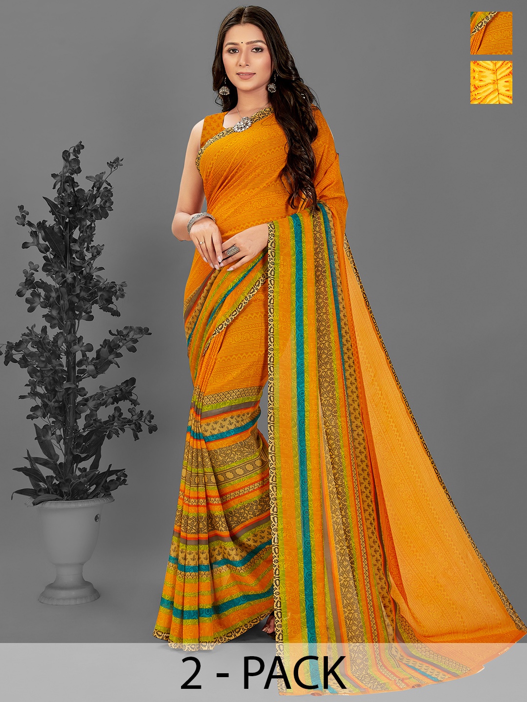 

ANAND SAREES Floral Saree Pack of 2, Yellow