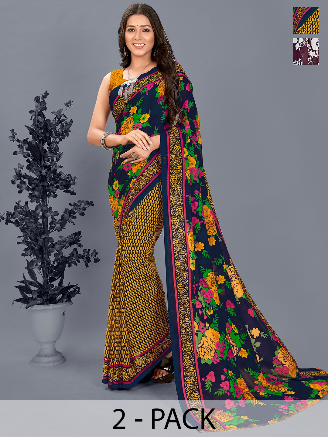 

ANAND SAREES Floral Saree Pack of 2, Burgundy