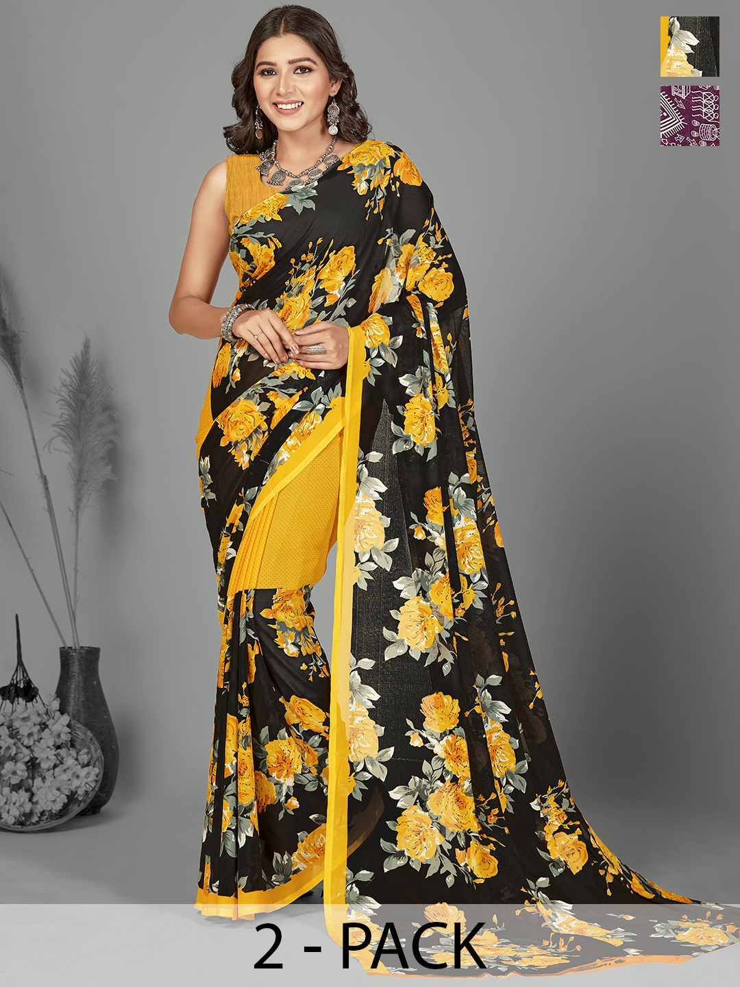 

ANAND SAREES Ethnic Motifs Saree Pack of 2, Purple