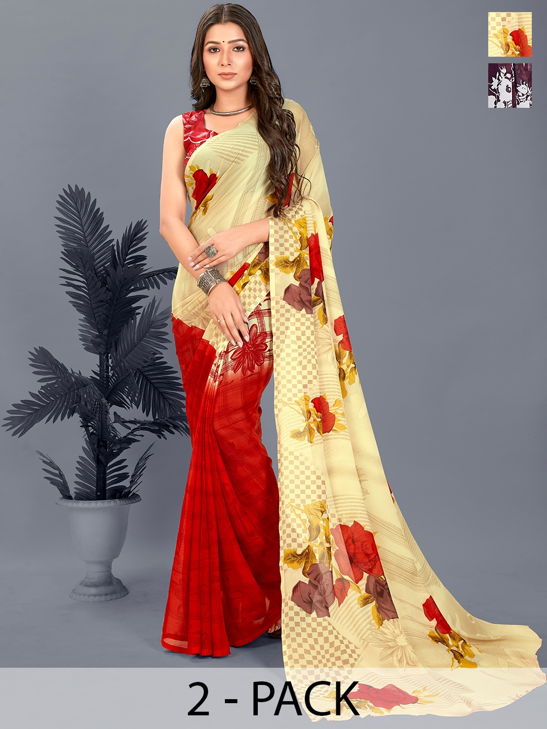 ANAND SAREES Floral Saree Pack of 2, Violet