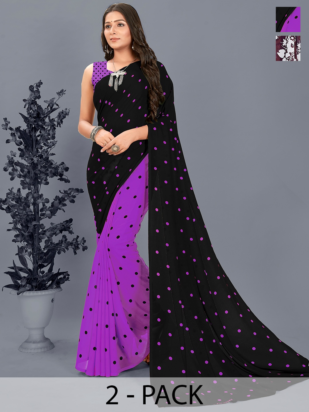 

ANAND SAREES Floral Saree Pack of 2, Burgundy