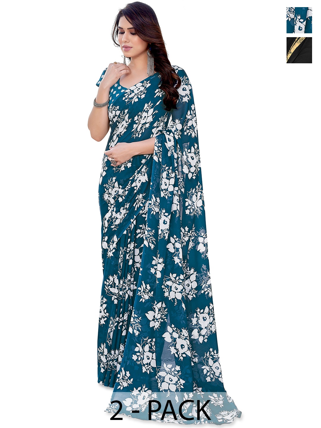 ANAND SAREES Floral Saree Pack of 2, Blue