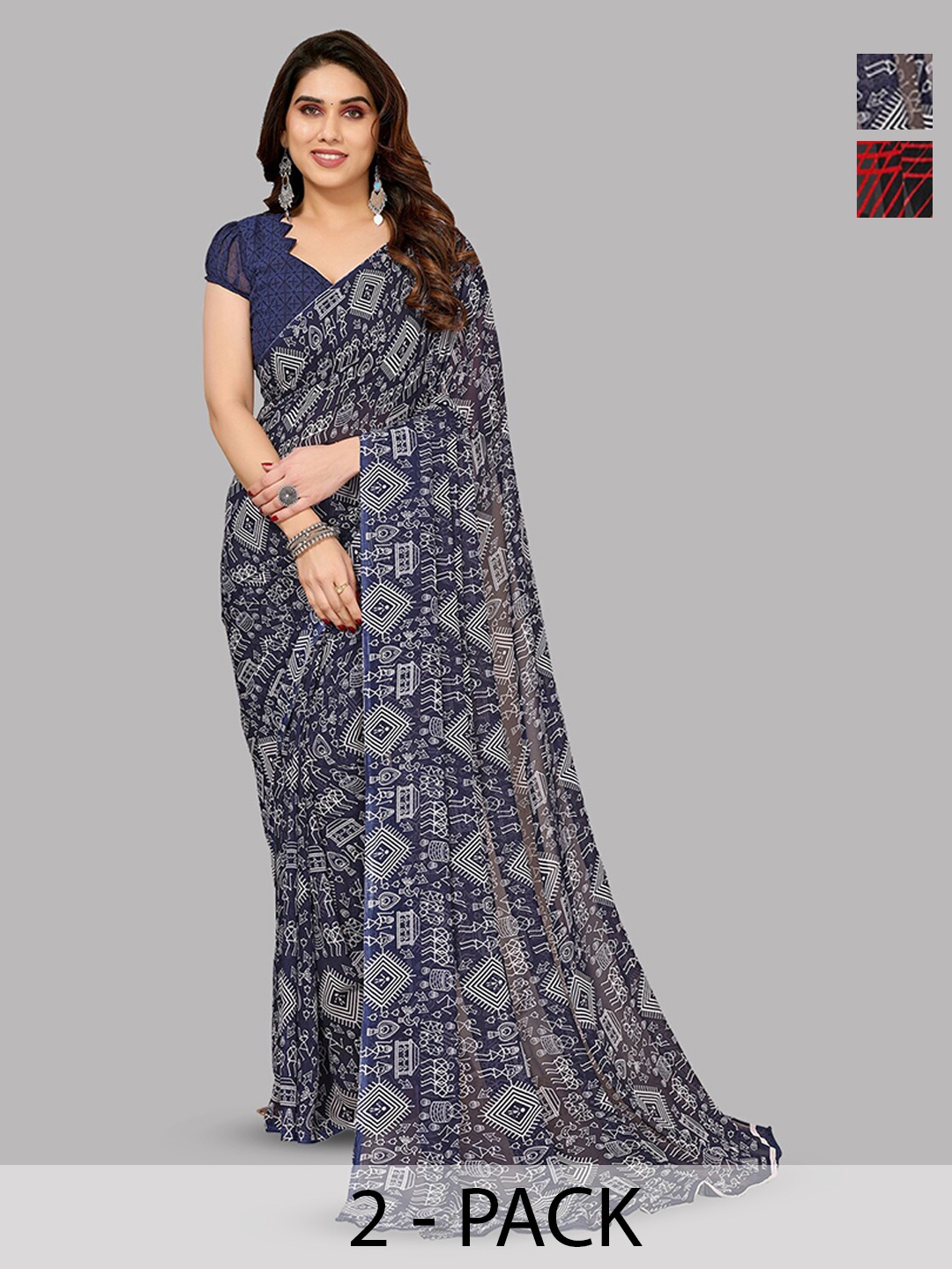 

ANAND SAREES Selection Of 2 Ethnic Motifs Printed Saree, Blue