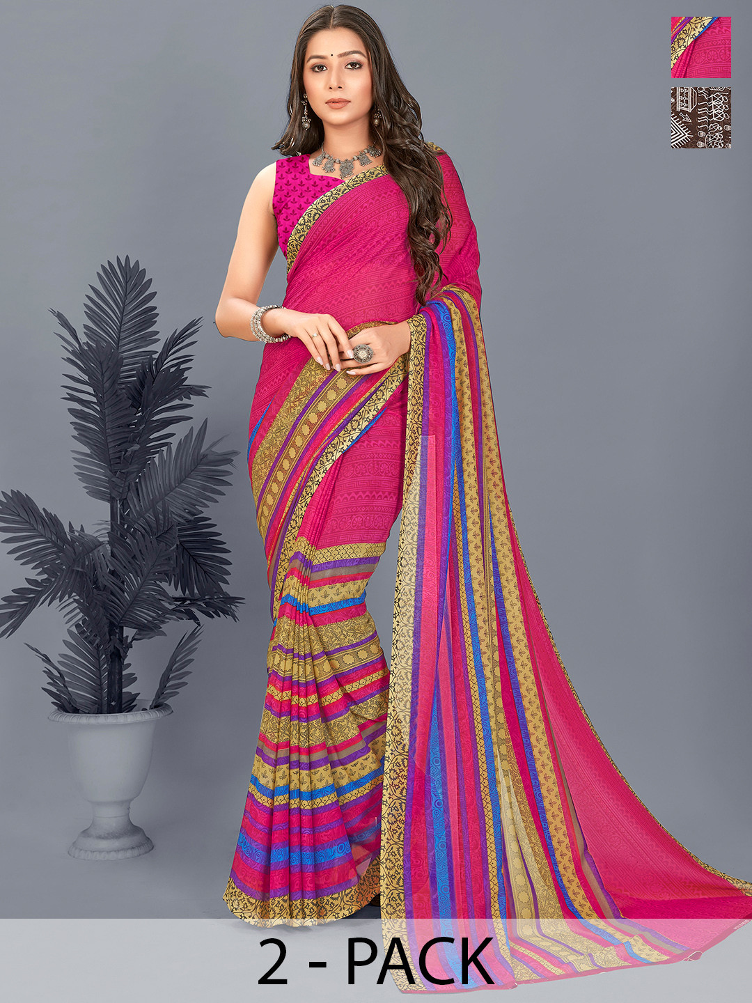 

ANAND SAREES Warli Saree Pack of 2, Brown