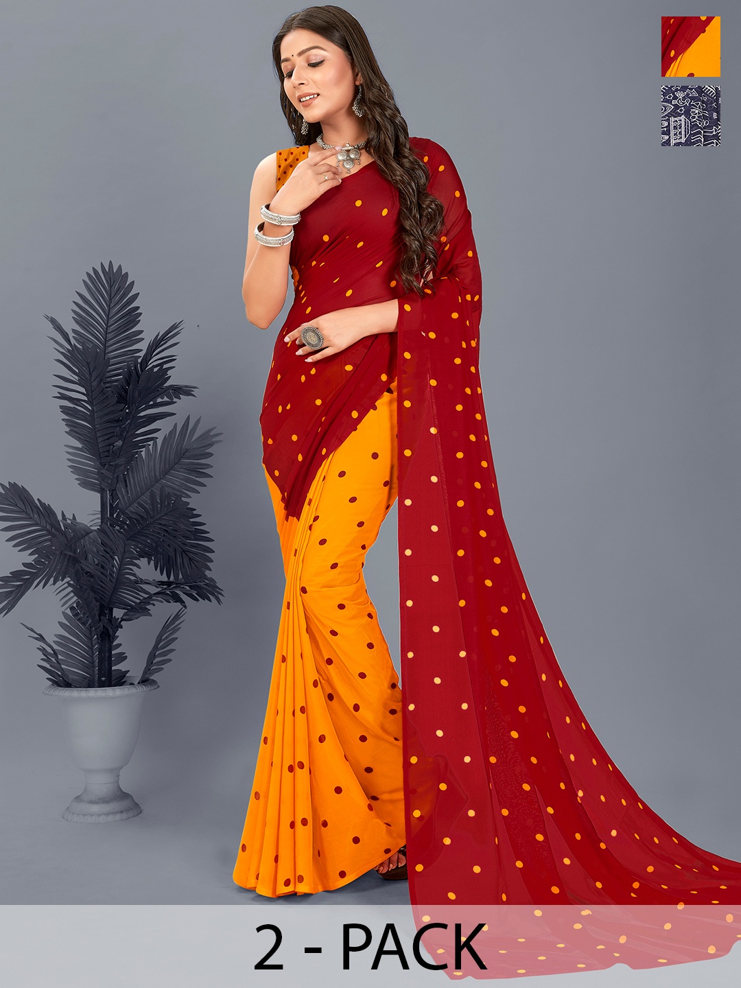 

ANAND SAREES Polka Dot Saree Pack of 2, Blue