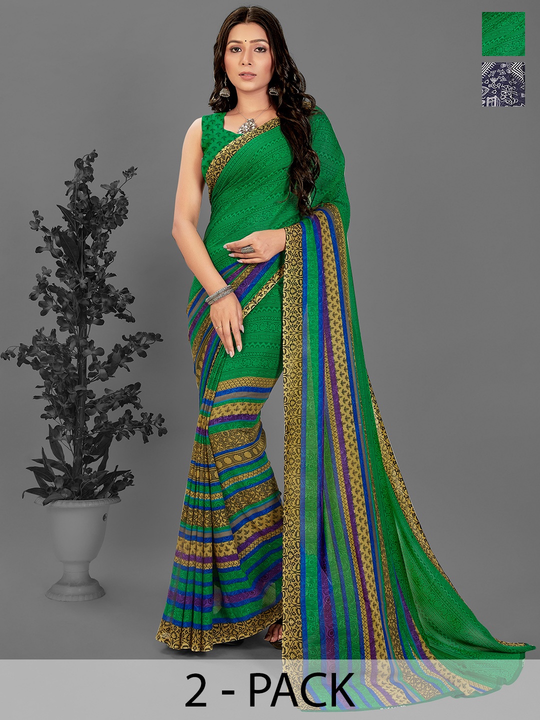 

ANAND SAREES Warli Saree Pack of 2, Navy blue
