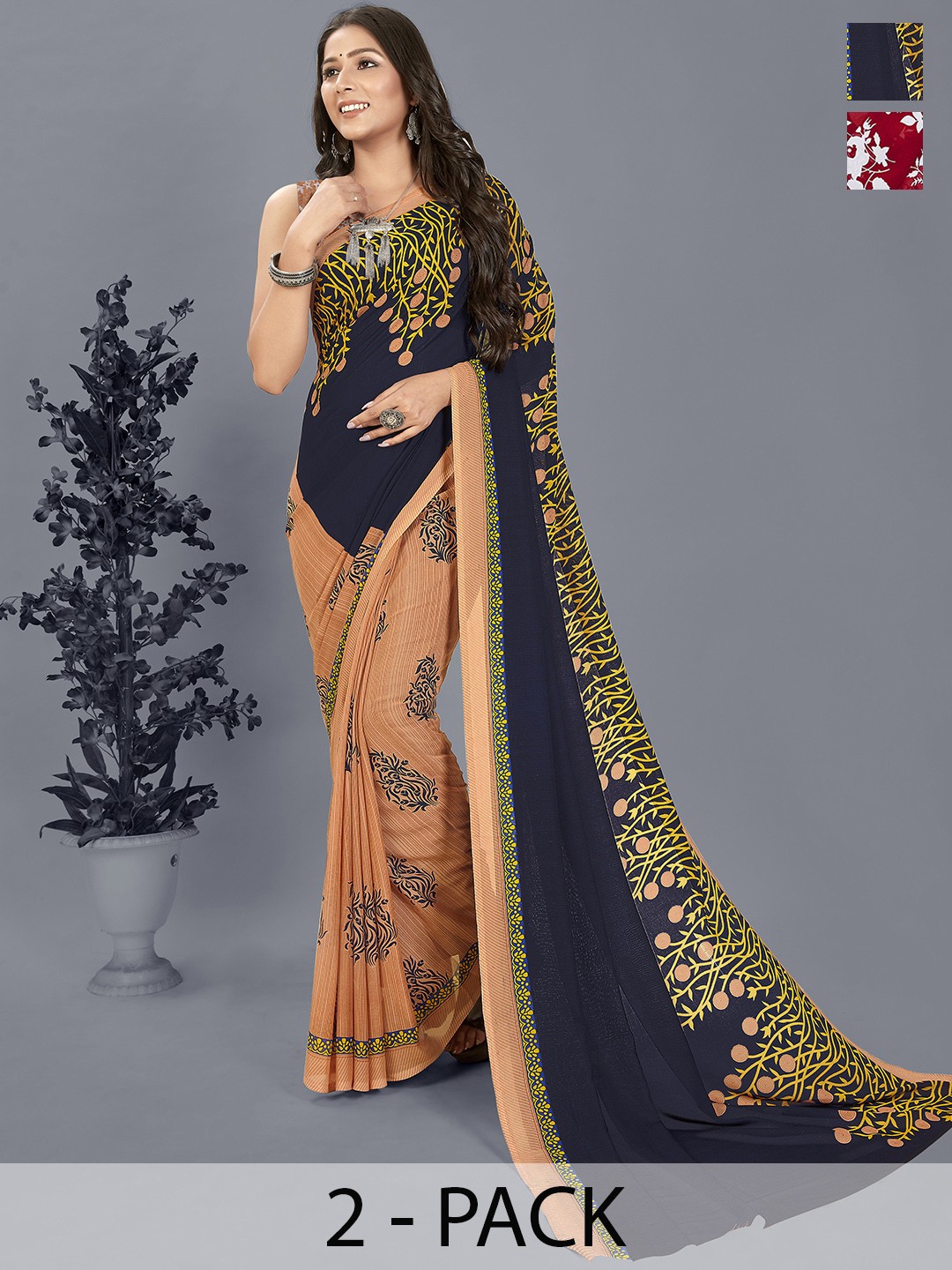 

ANAND SAREES Floral Saree Pack of 2, Red