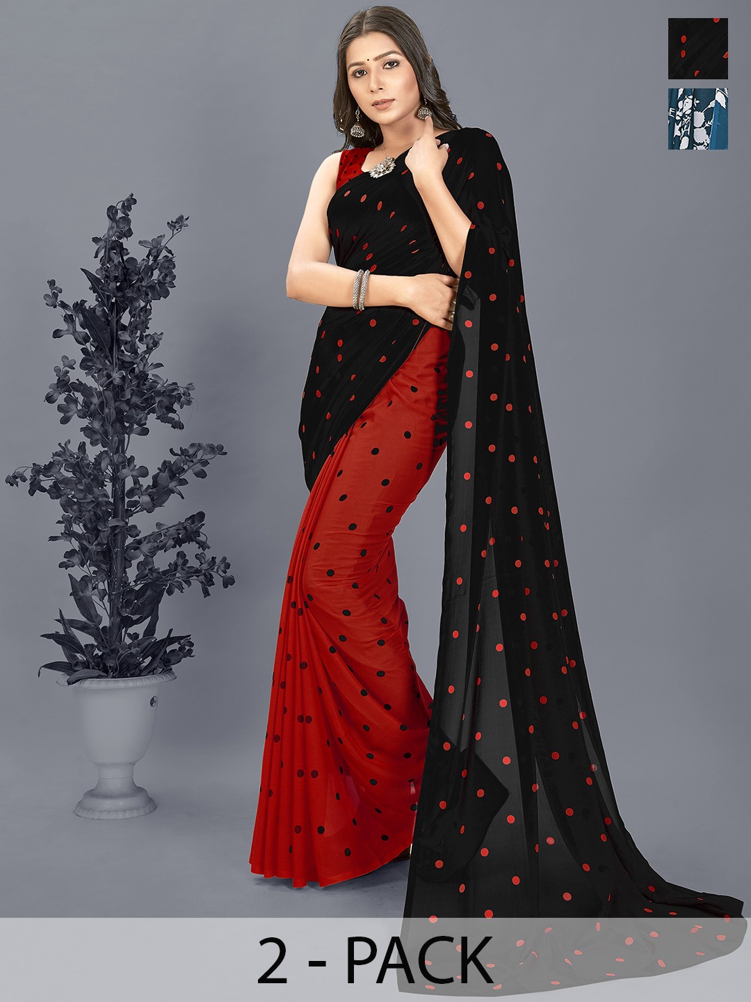 

ANAND SAREES Floral Saree Pack of 2, Blue