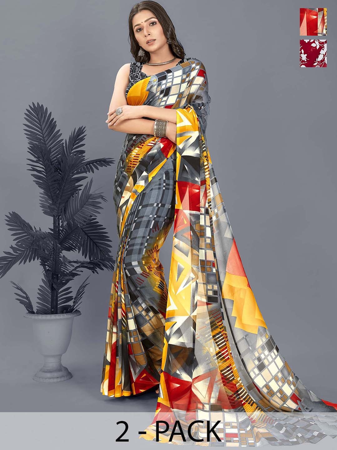

ANAND SAREES Floral Saree Pack of 2, Red