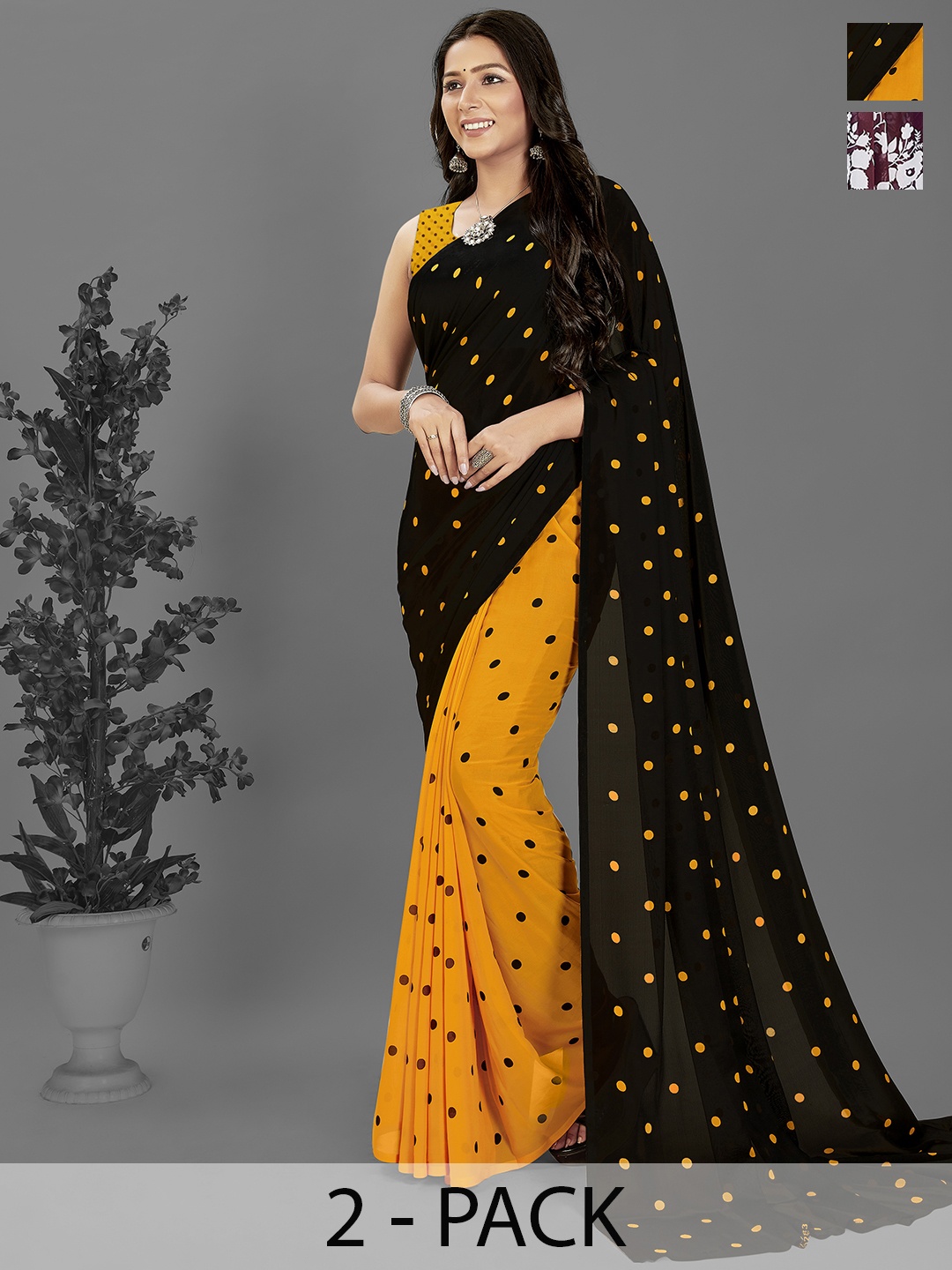 

ANAND SAREES Floral Saree Pack of 2, Black