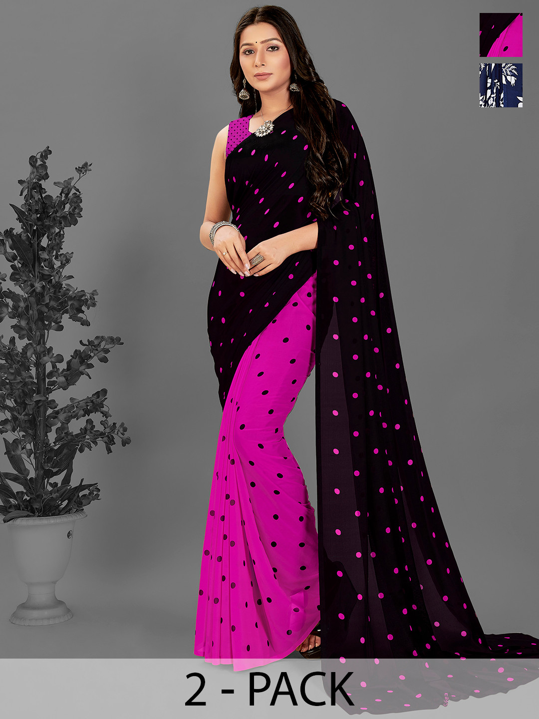 

ANAND SAREES Floral Saree Pack of 2, Blue