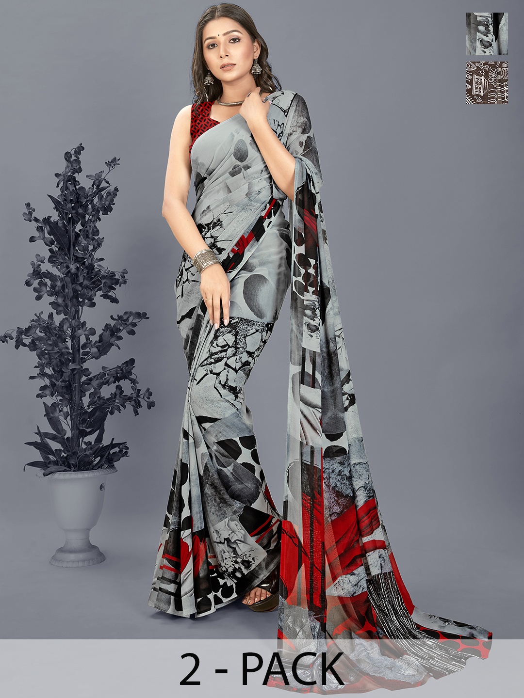 

ANAND SAREES Floral Saree Pack of 2, Brown