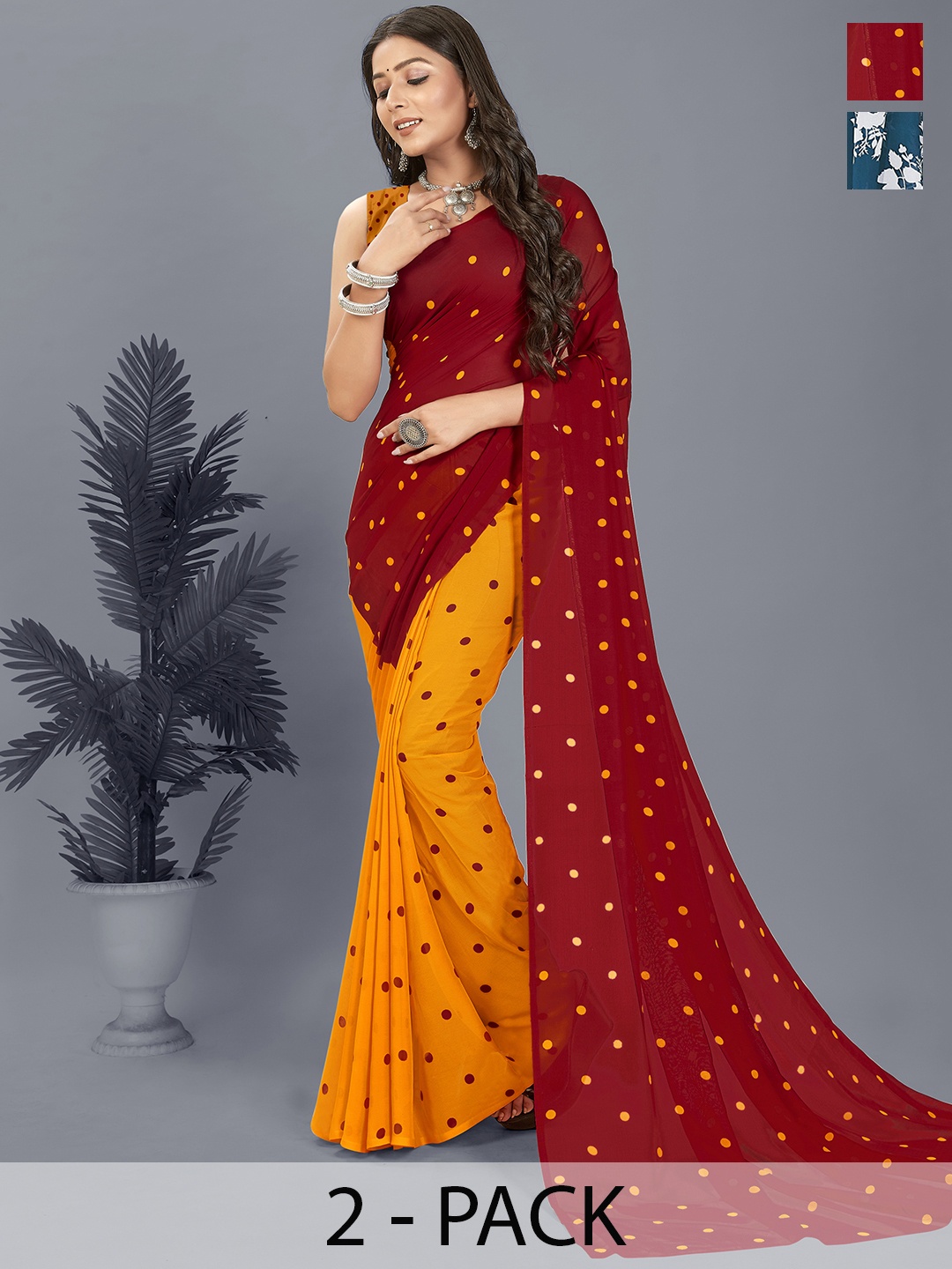 

ANAND SAREES Floral Saree Pack of 2, Teal