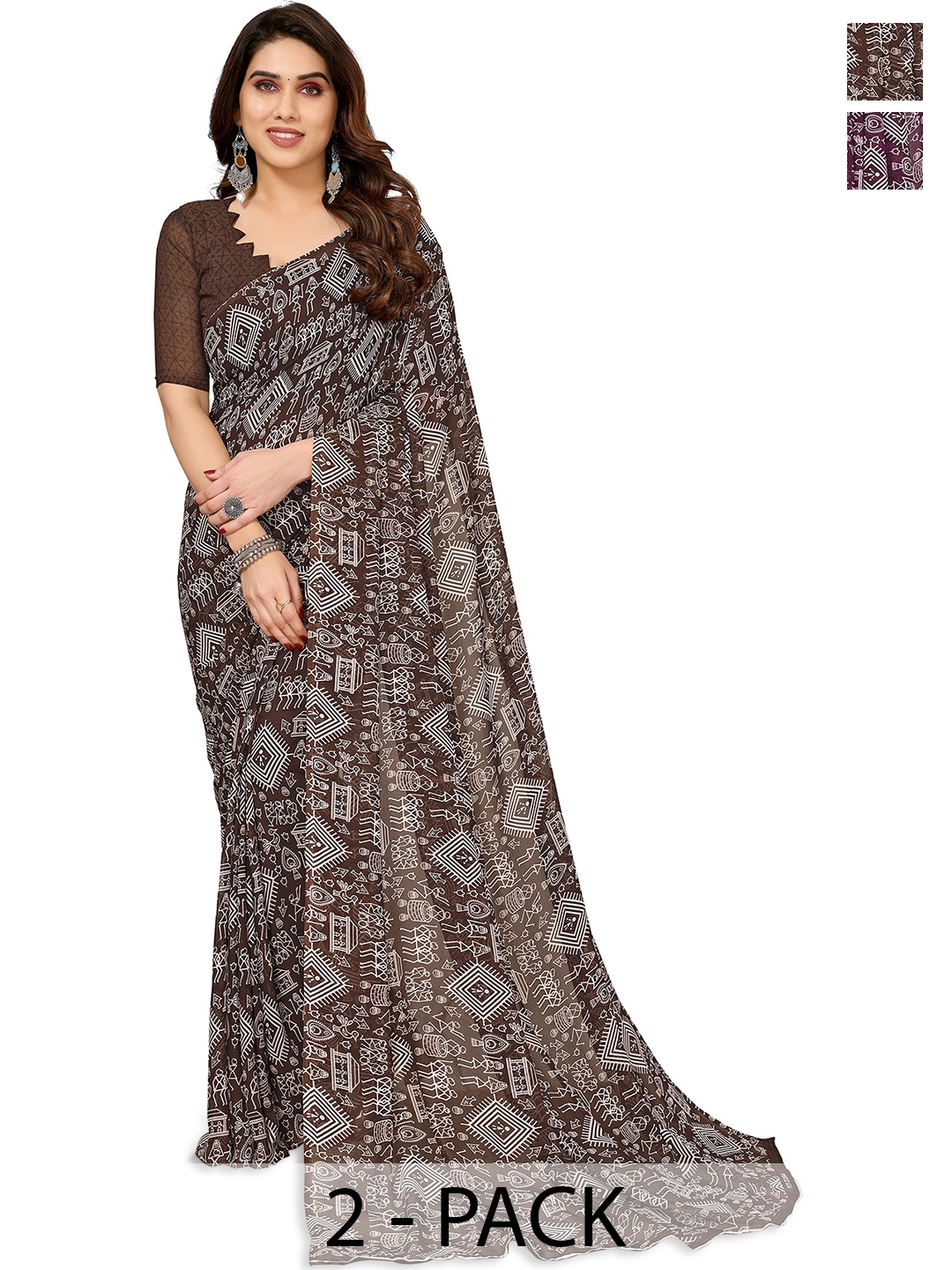

ANAND SAREES Floral Saree Pack of 2, Purple