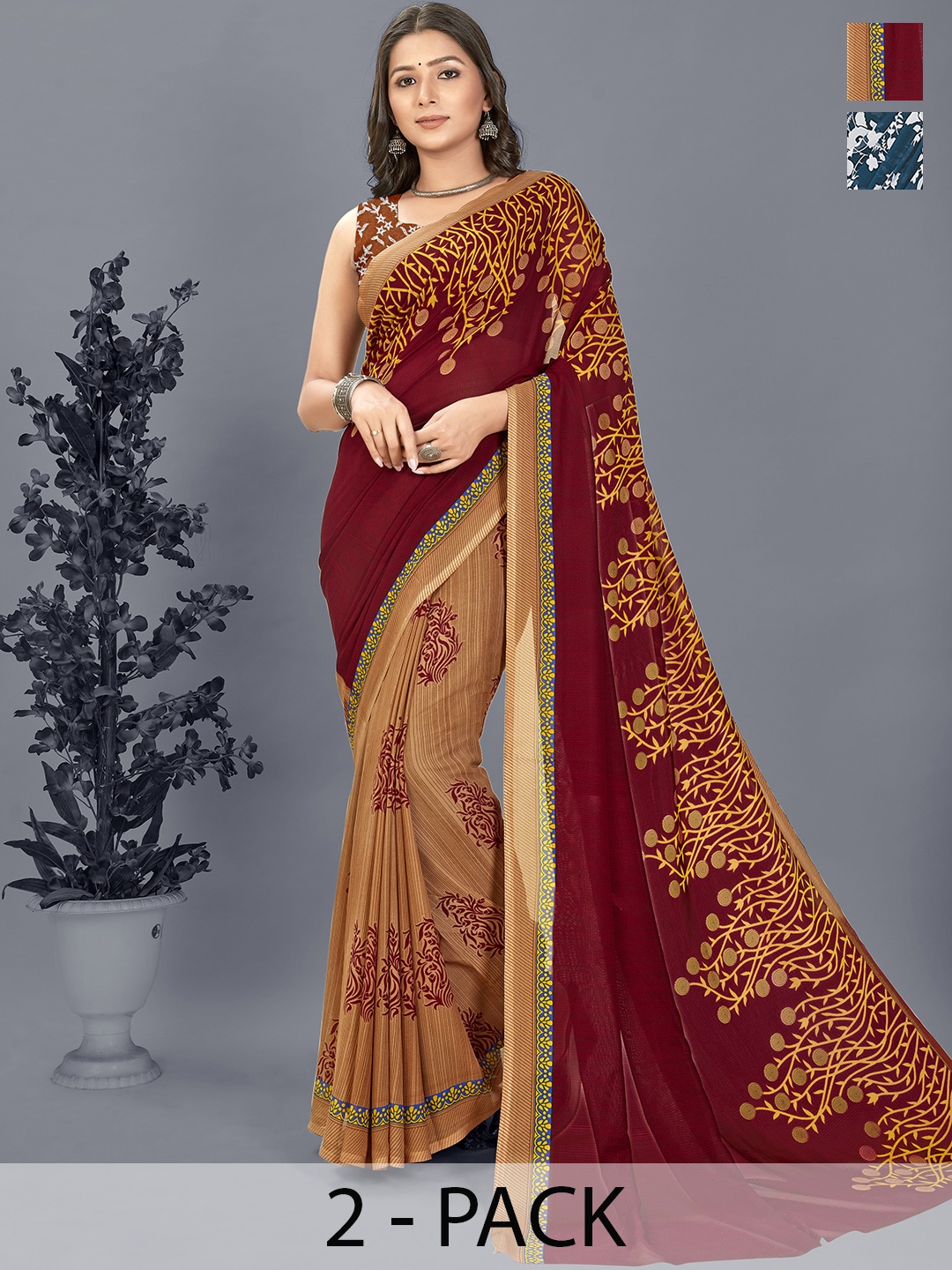 

ANAND SAREES Floral Saree Pack of 2, Blue