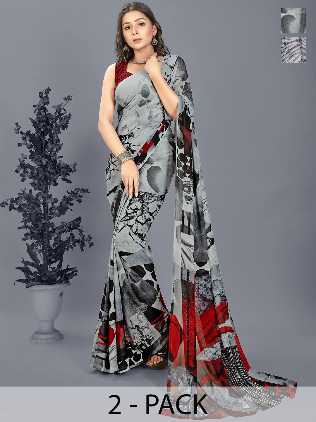 

ANAND SAREES Selection of 2 Printed Saree, Grey
