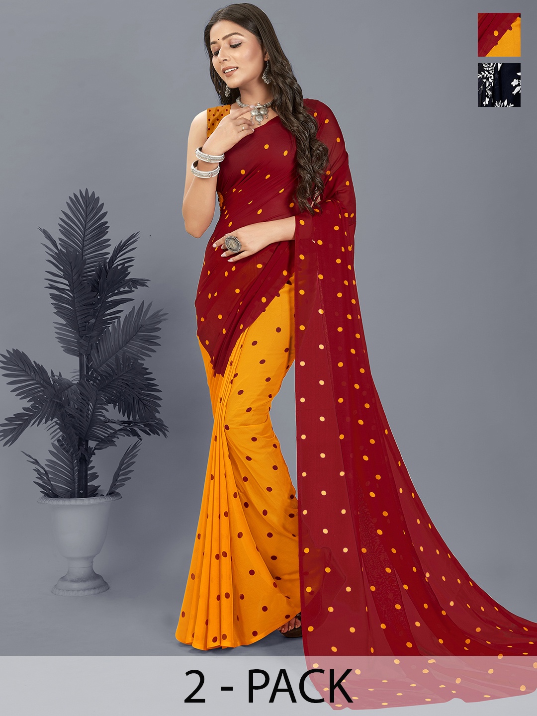 

ANAND SAREES Floral Saree Pack of 2, Orange