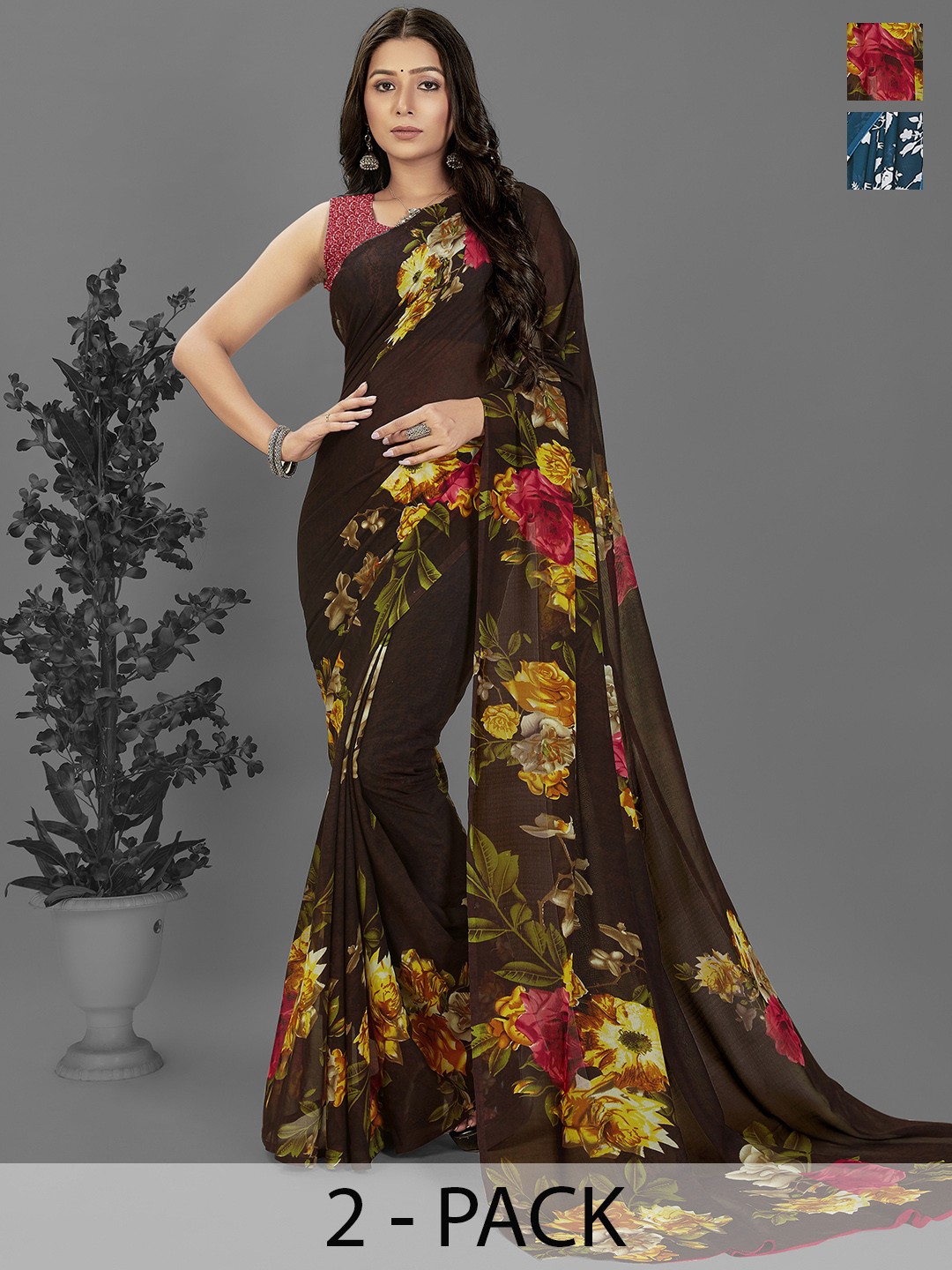 

ANAND SAREES Floral Poly Georgette Saree, Blue