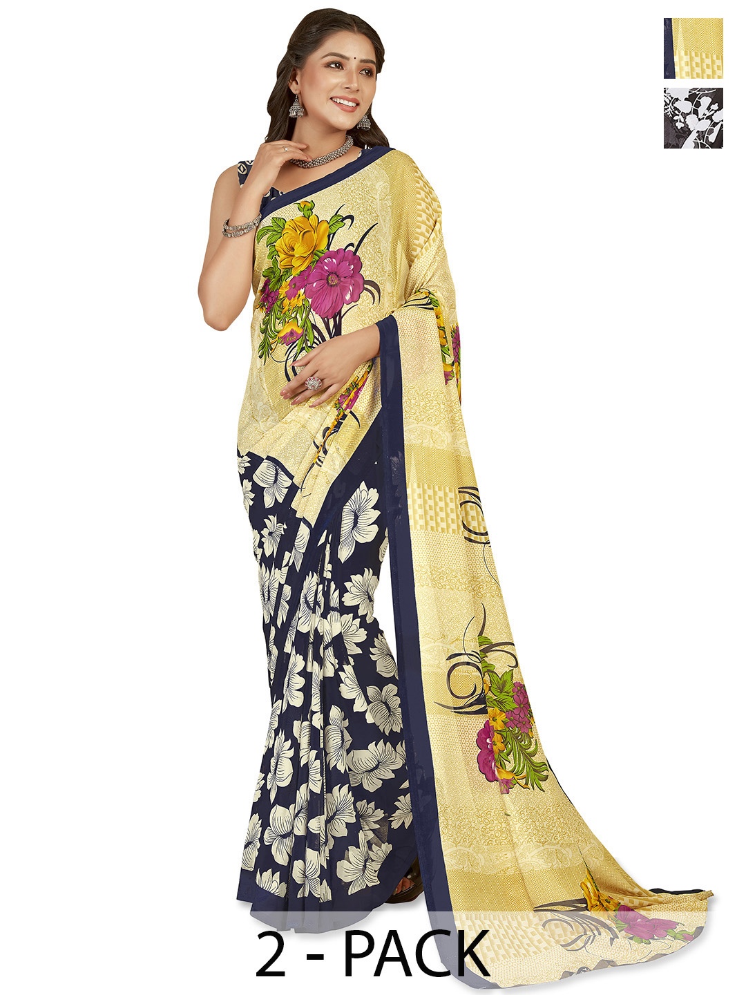 

ANAND SAREES Floral Poly Georgette Saree, Black