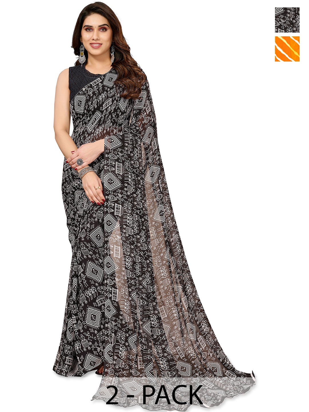 

ANAND SAREES Striped Saree, Brown