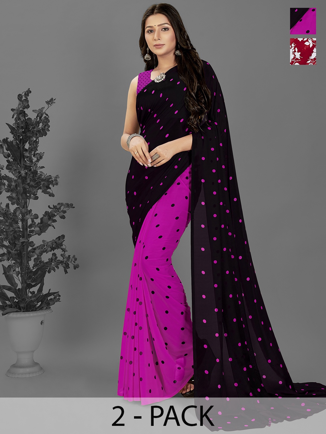 

ANAND SAREES Floral Saree Pack of 2, Black